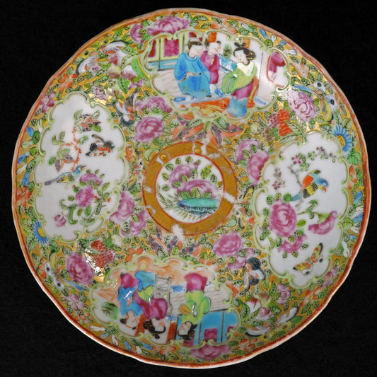 Chinese Rose Mandarin Polychrome Enameled Dish Circa 1840 - Bear and Raven Antiques