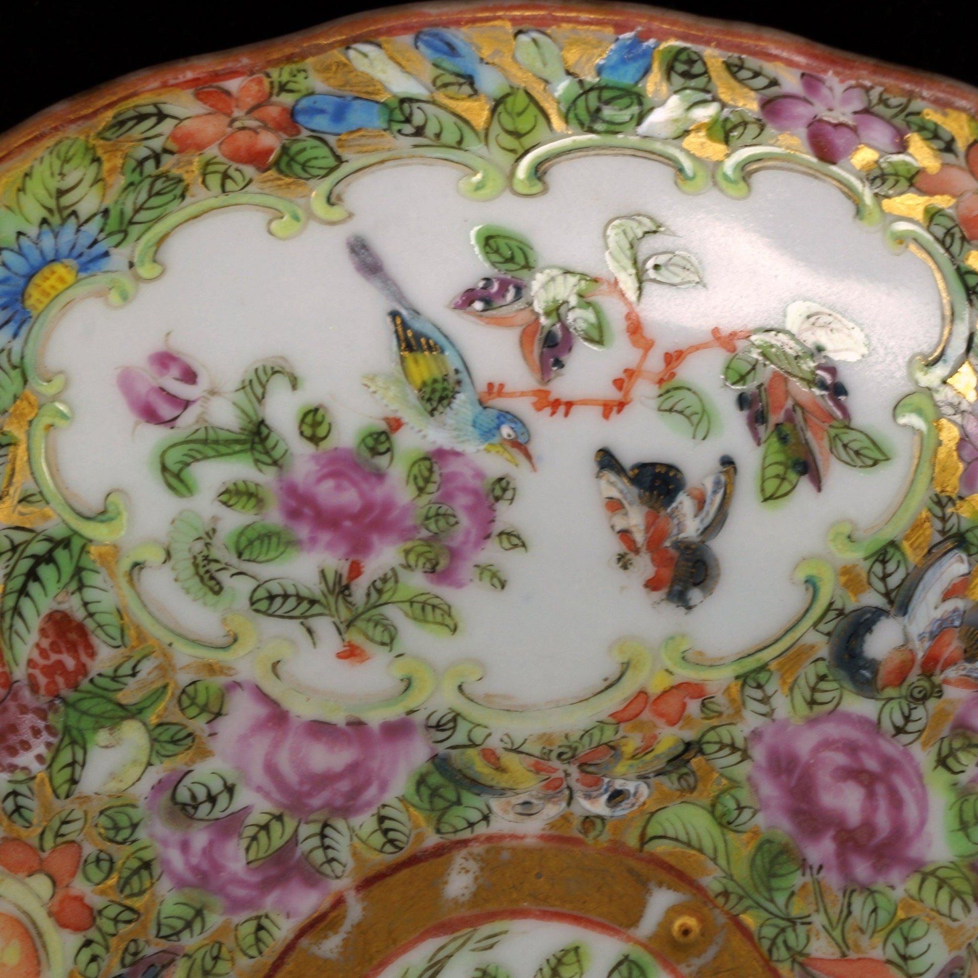 Chinese Rose Mandarin Polychrome Enameled Dish Circa 1840 - Bear and Raven Antiques