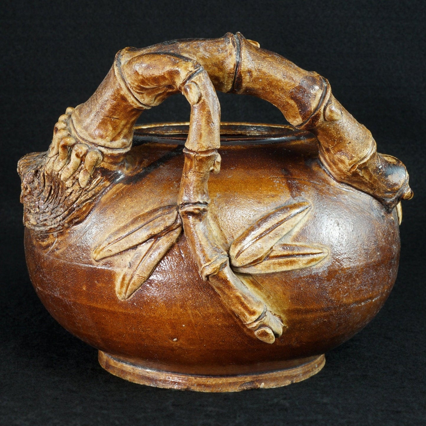 Chinese Shiwan Bamboo Handle Stoneware Pot Late 19th Century - Bear and Raven Antiques