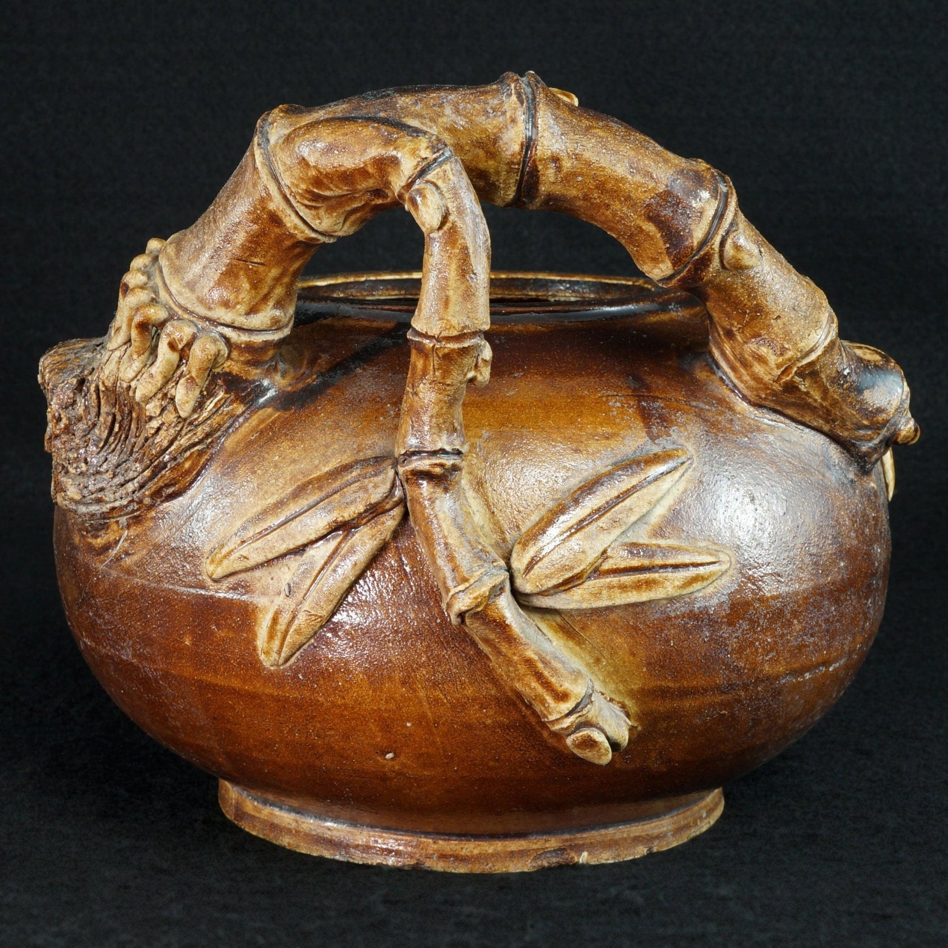 Chinese Shiwan Bamboo Handle Stoneware Pot Late 19th Century - Bear and Raven Antiques