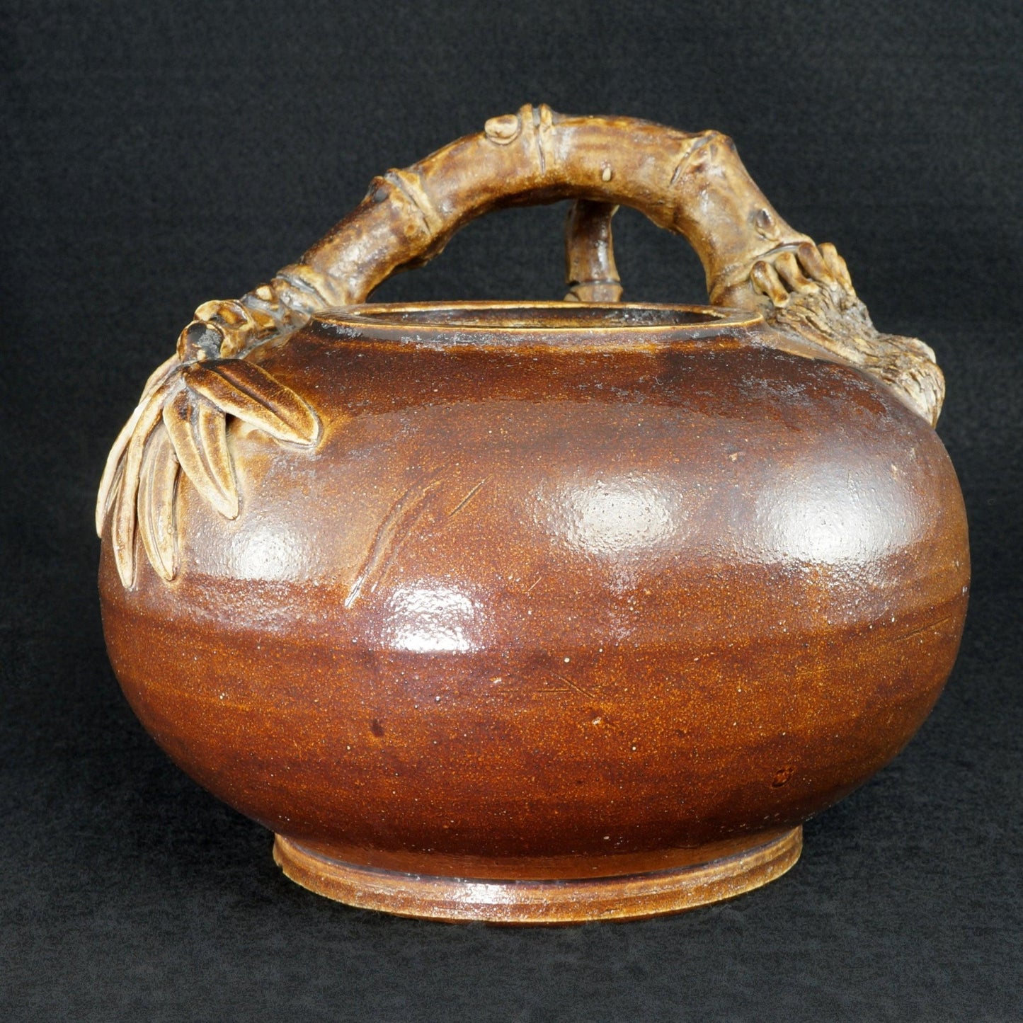 Chinese Shiwan Bamboo Handle Stoneware Pot Late 19th Century - Bear and Raven Antiques