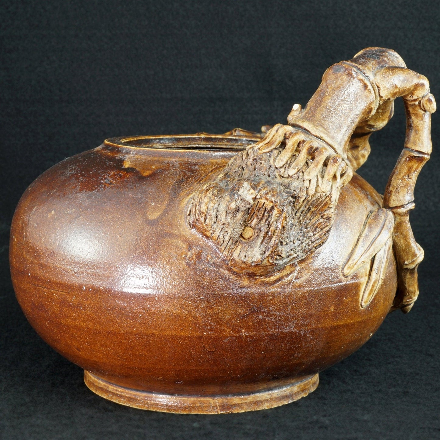 Chinese Shiwan Bamboo Handle Stoneware Pot Late 19th Century - Bear and Raven Antiques