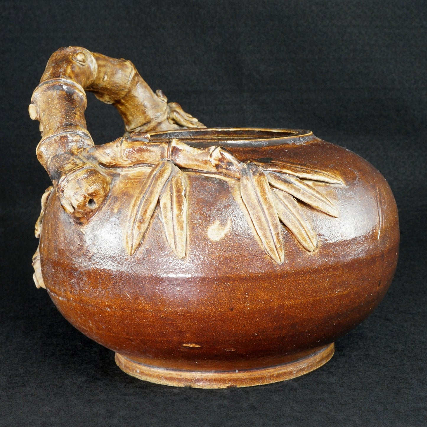 Chinese Shiwan Bamboo Handle Stoneware Pot Late 19th Century - Bear and Raven Antiques