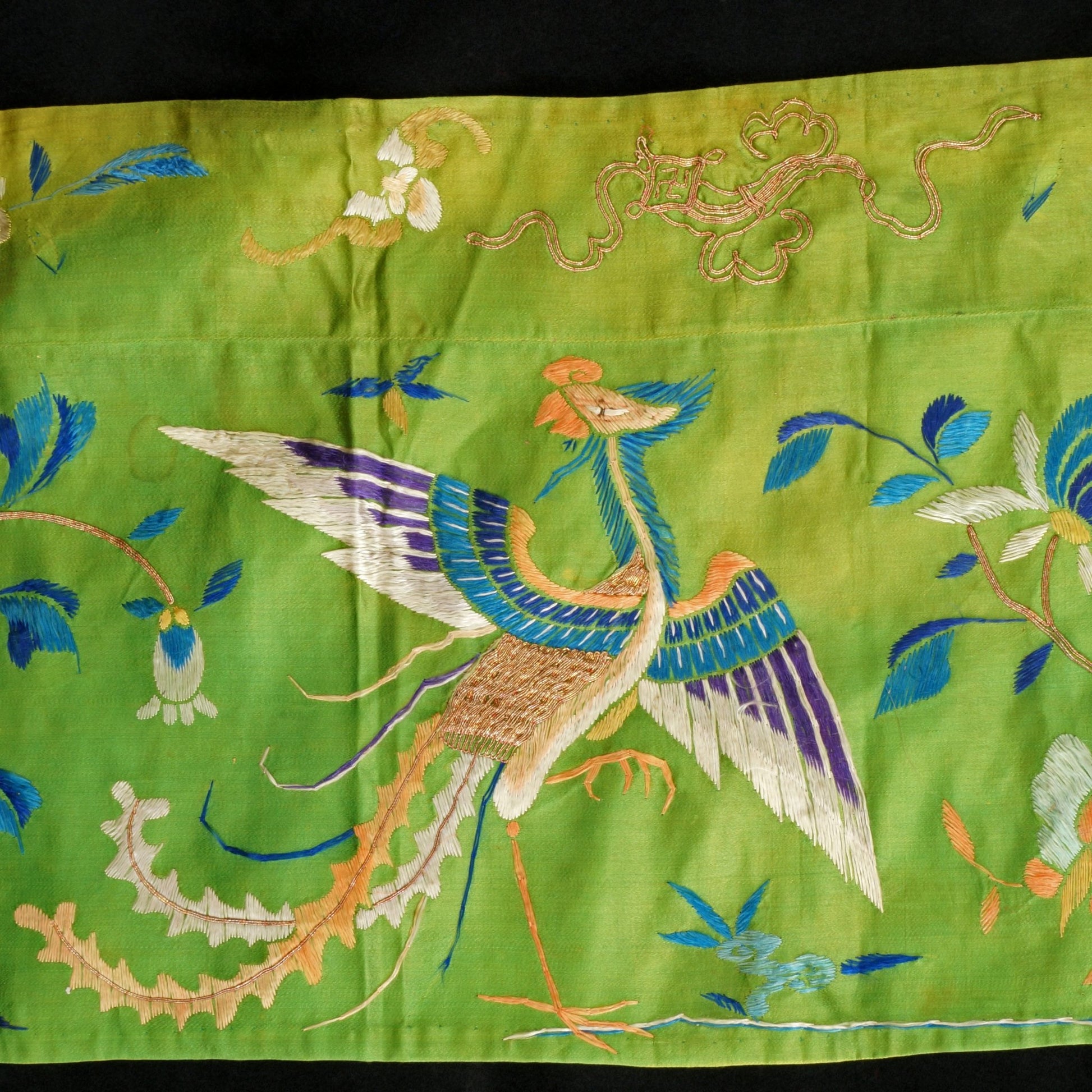 Chinese Silk Phoenix Banner Satin Stitch Republic Period - Bear and Raven Antiques