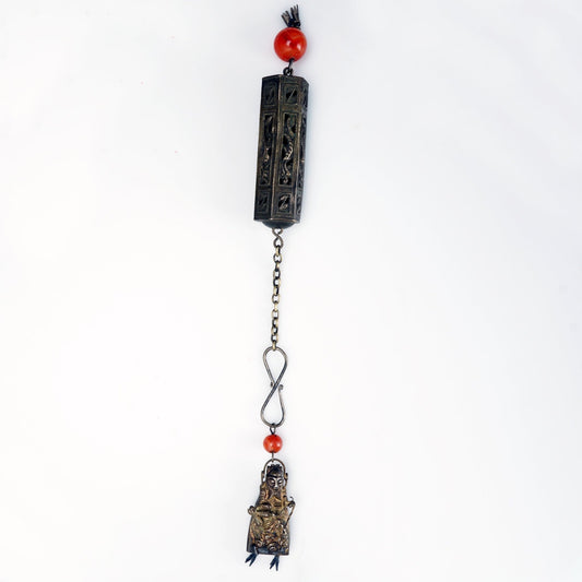 Chinese Silver Carnelian Needle Case with Daoist Figure Pendant 19th Century - Bear and Raven Antiques