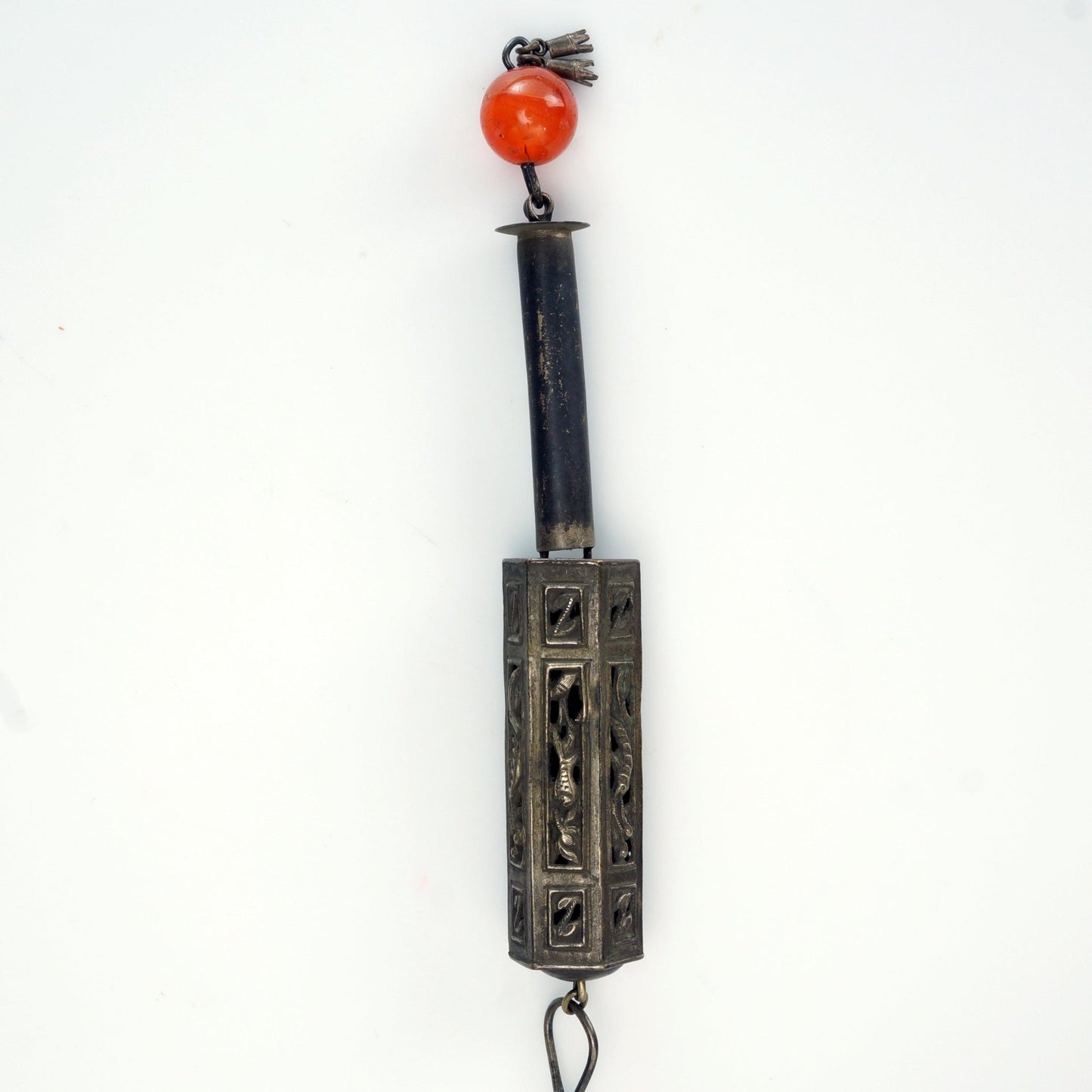 Chinese Silver Carnelian Needle Case with Daoist Figure Pendant 19th Century - Bear and Raven Antiques