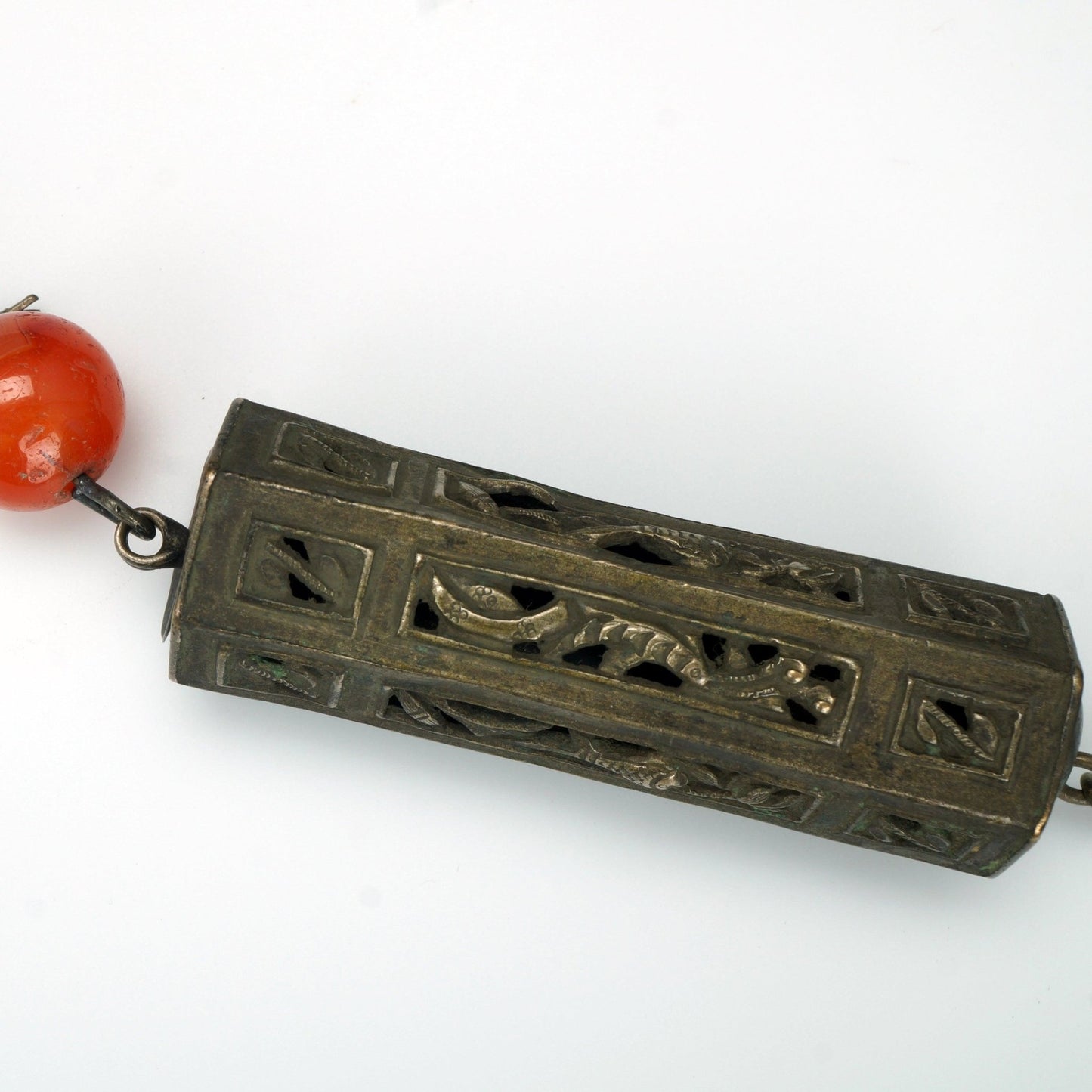 Chinese Silver Carnelian Needle Case with Daoist Figure Pendant 19th Century - Bear and Raven Antiques