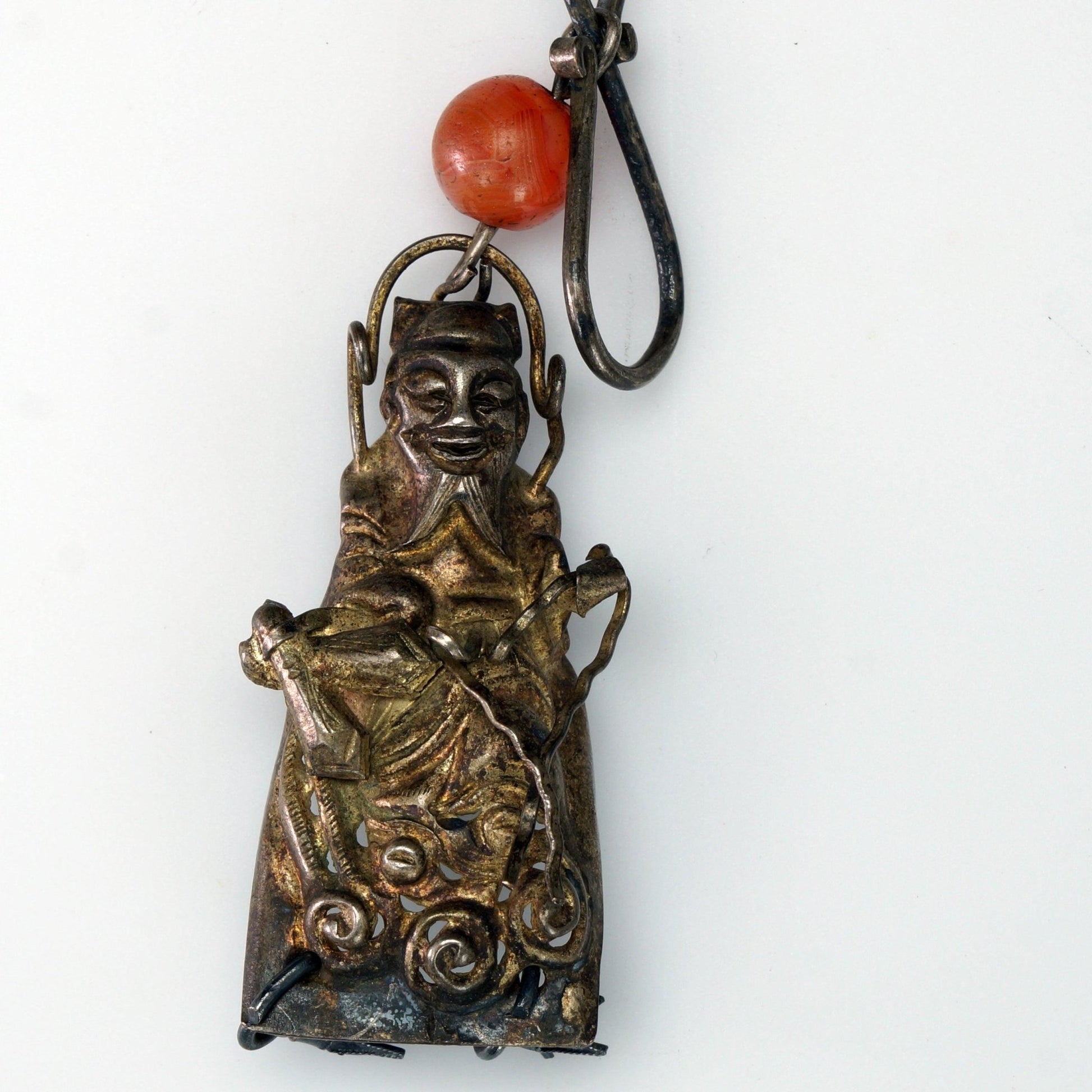 Chinese Silver Carnelian Needle Case with Daoist Figure Pendant 19th Century - Bear and Raven Antiques