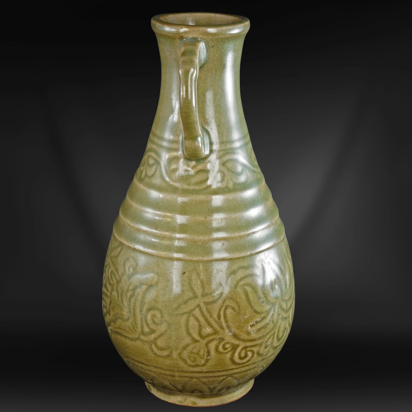 Chinese Song-Style (Reproduction) Celadon Handled Vase 20th C - Bear and Raven Antiques