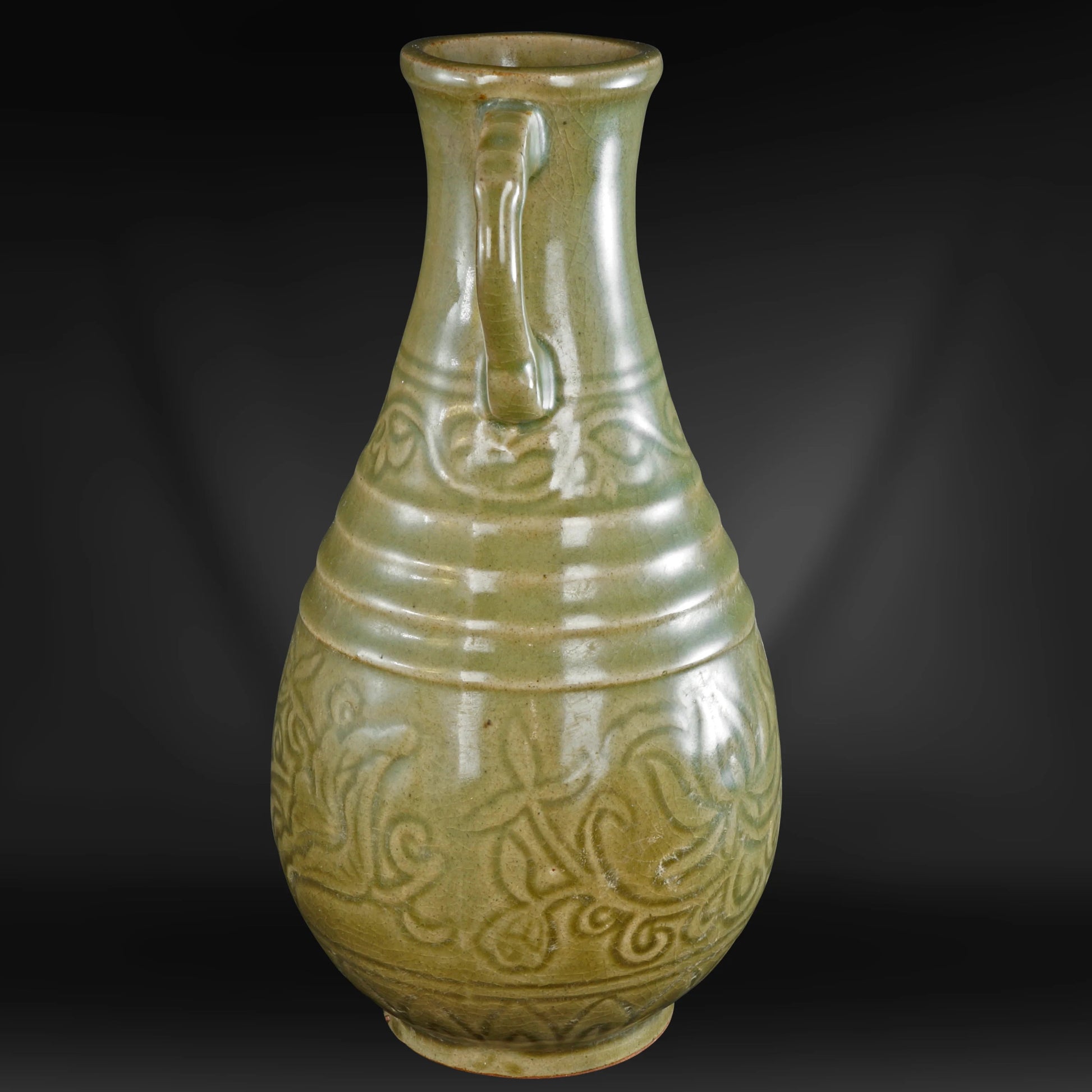 Chinese Song-Style (Reproduction) Celadon Handled Vase 20th C - Bear and Raven Antiques