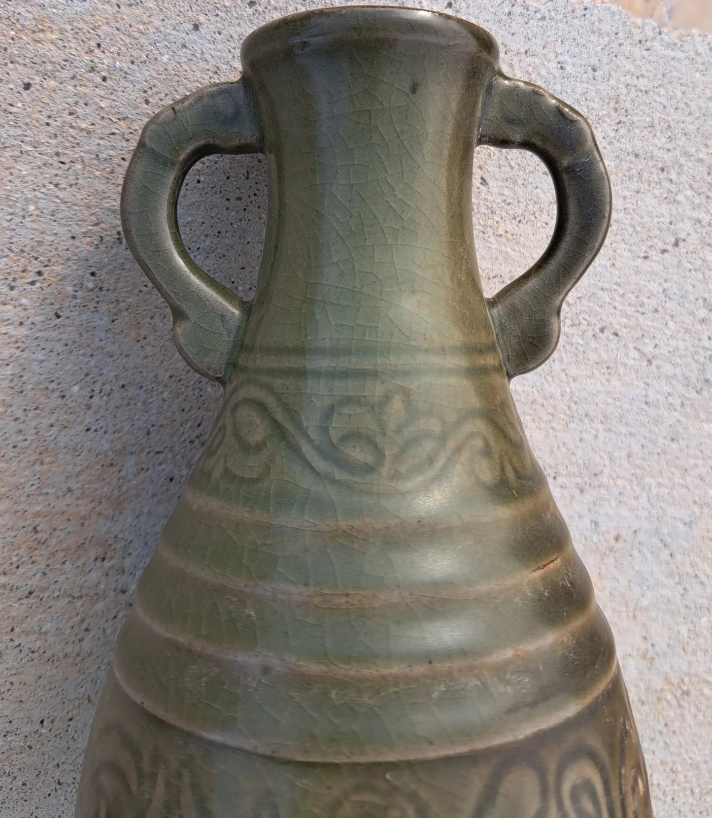 Chinese Song-Style (Reproduction) Celadon Handled Vase 20th C - Bear and Raven Antiques