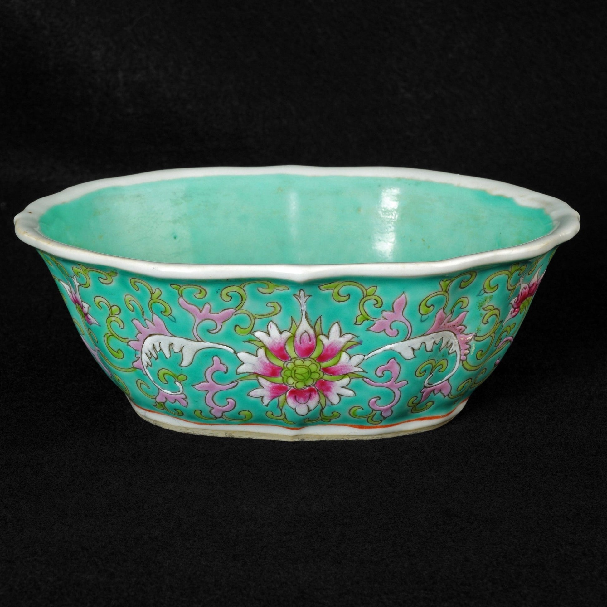 Chinese Turquoise Peony Bowl Late Qing Dynasty - Bear and Raven Antiques