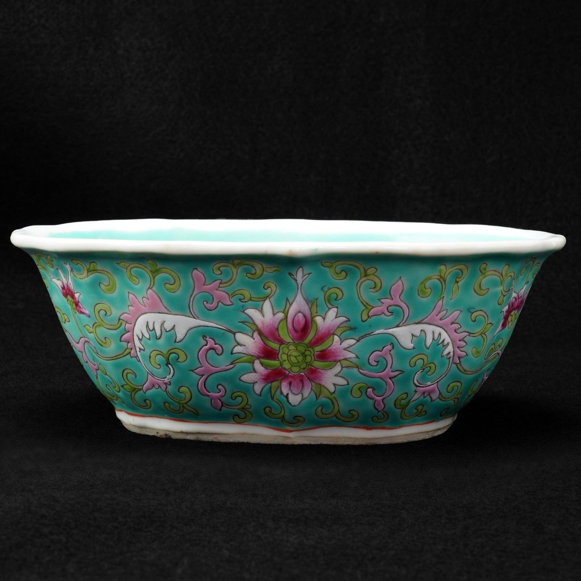 Chinese Turquoise Peony Bowl Late Qing Dynasty - Bear and Raven Antiques