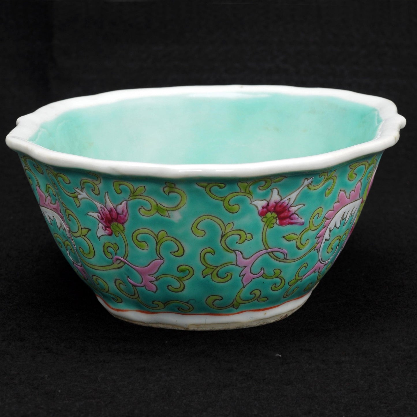 Chinese Turquoise Peony Bowl Late Qing Dynasty - Bear and Raven Antiques