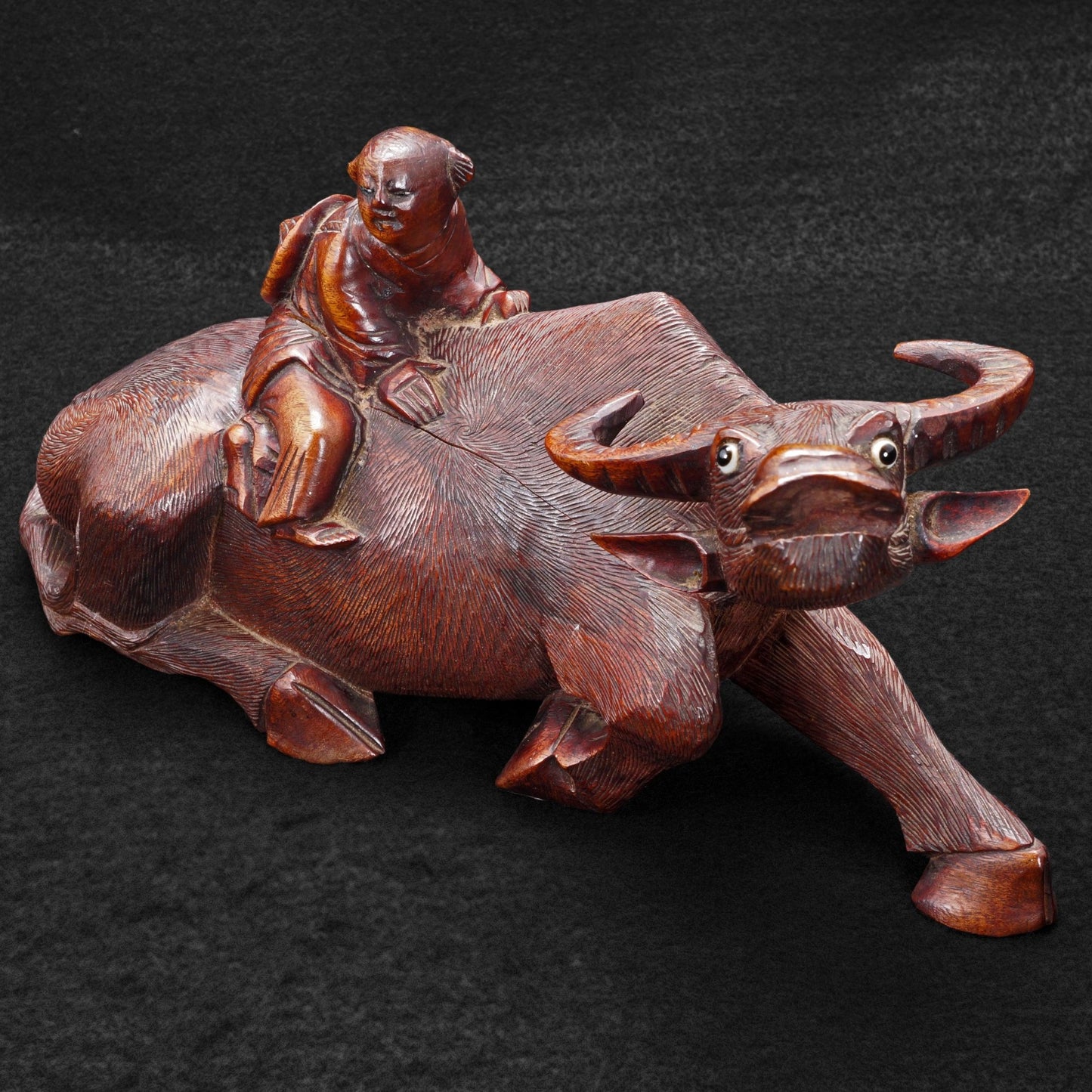 Chinese Wood Carving of Boy on Buffalo Republic Period - Bear and Raven Antiques