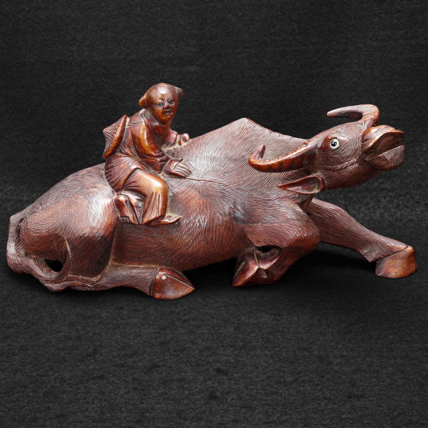 Chinese Wood Carving of Boy on Buffalo Republic Period - Bear and Raven Antiques