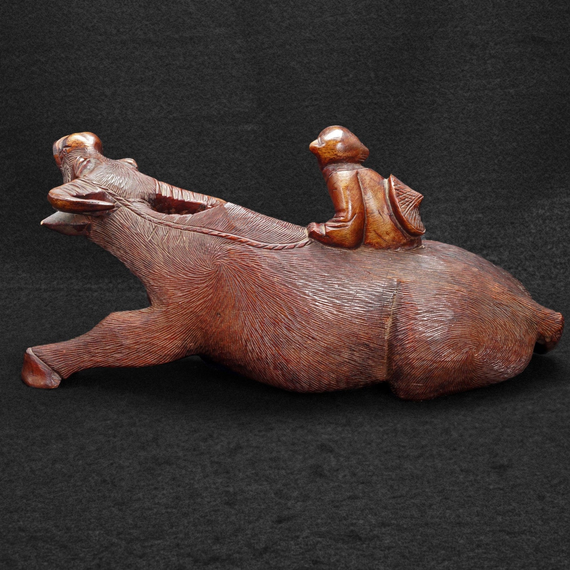 Chinese Wood Carving of Boy on Buffalo Republic Period - Bear and Raven Antiques