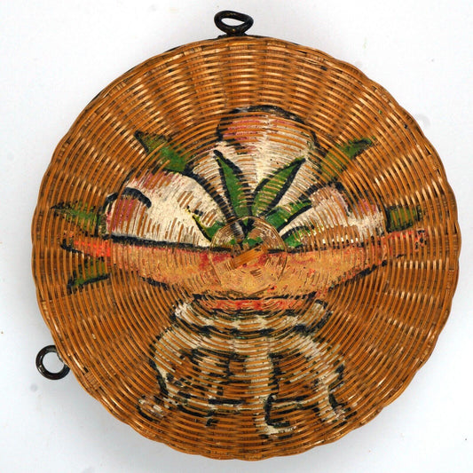 Chinese Woven Bamboo on Metal Cosmetic Metal Box Circa 1920 - Bear and Raven Antiques