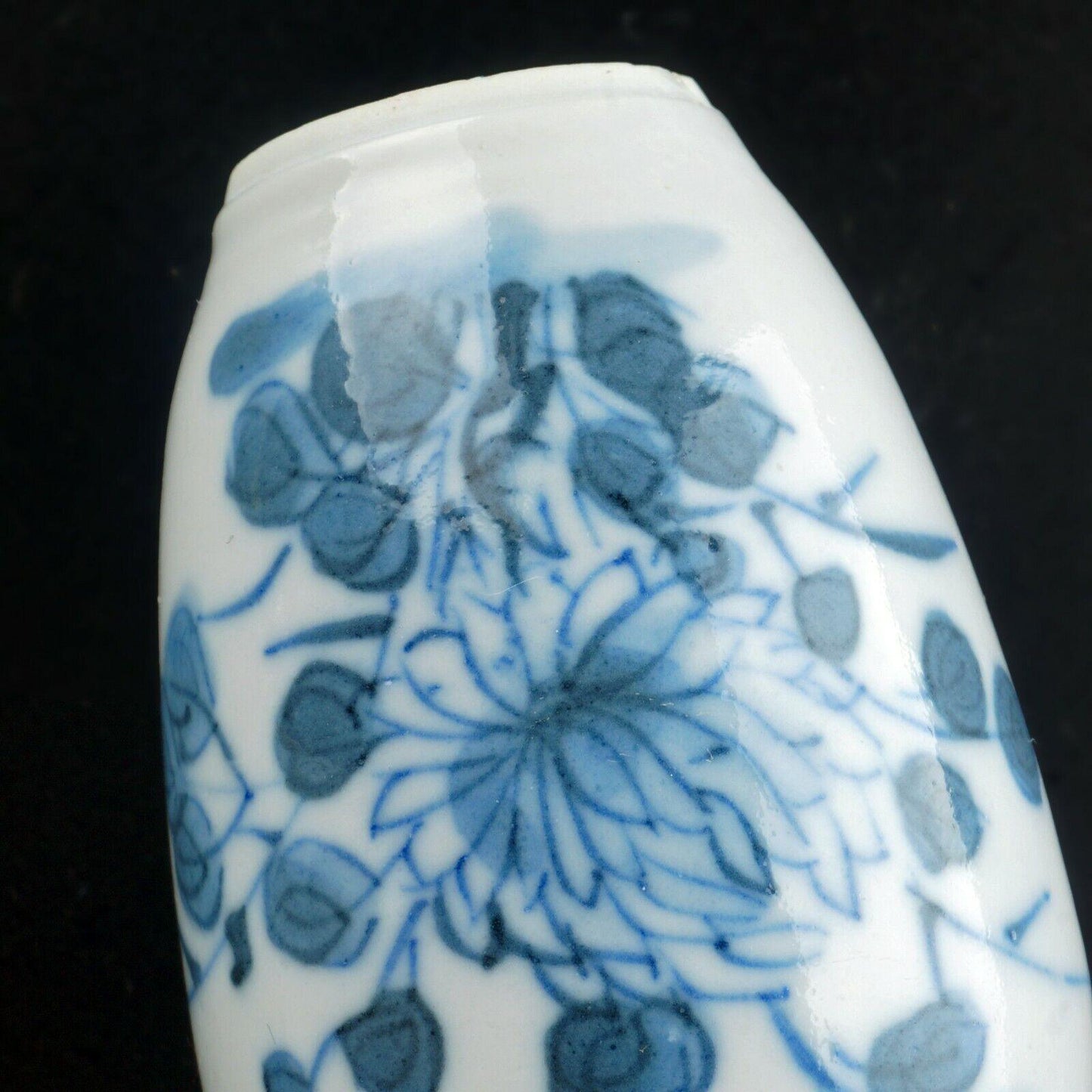 Early 20th C Chinese Blue and White Porcelain Snuff Bottle with Peony - Bear and Raven Antiques