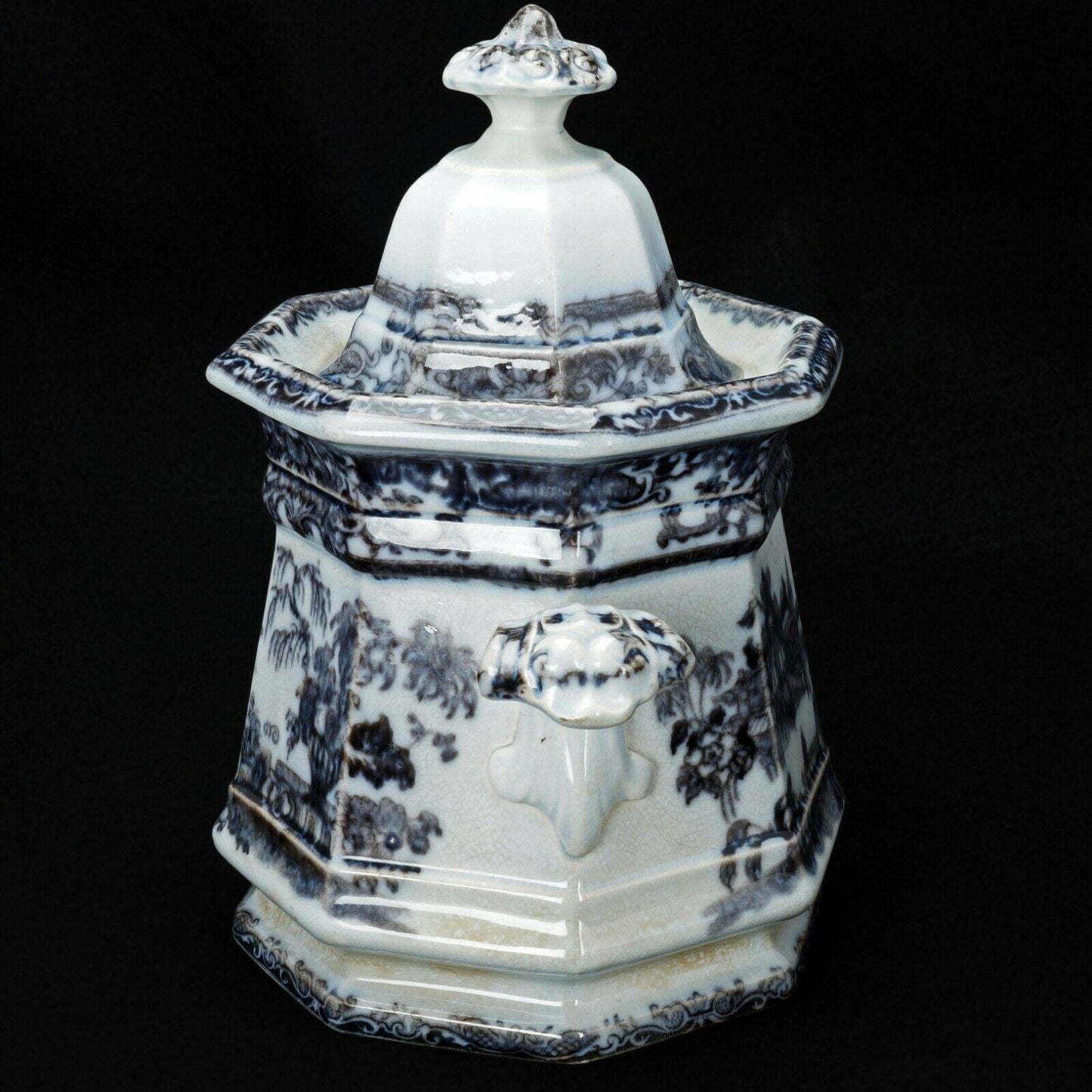 English Victorian Staffordshire Transferware Sugar Bowl Mid 19th Century - Bear and Raven Antiques