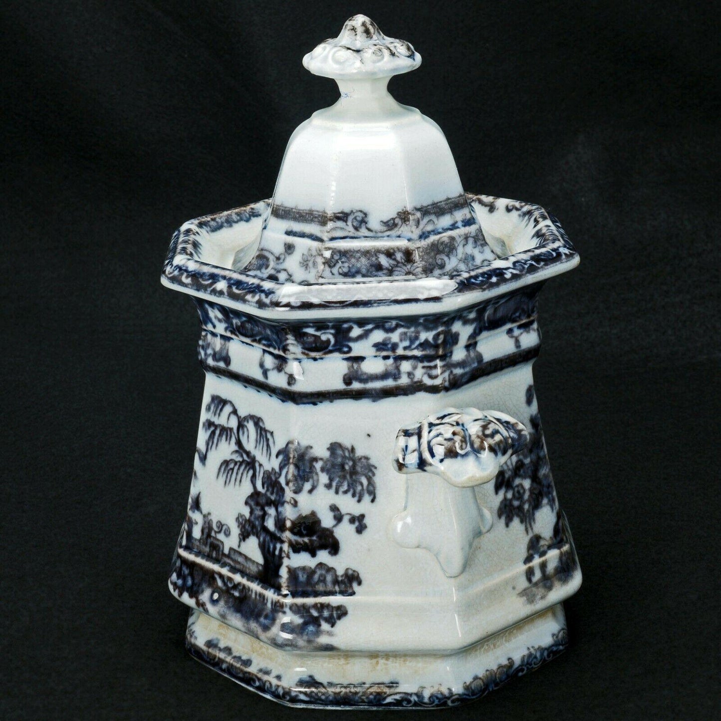 English Victorian Staffordshire Transferware Sugar Bowl Mid 19th Century - Bear and Raven Antiques