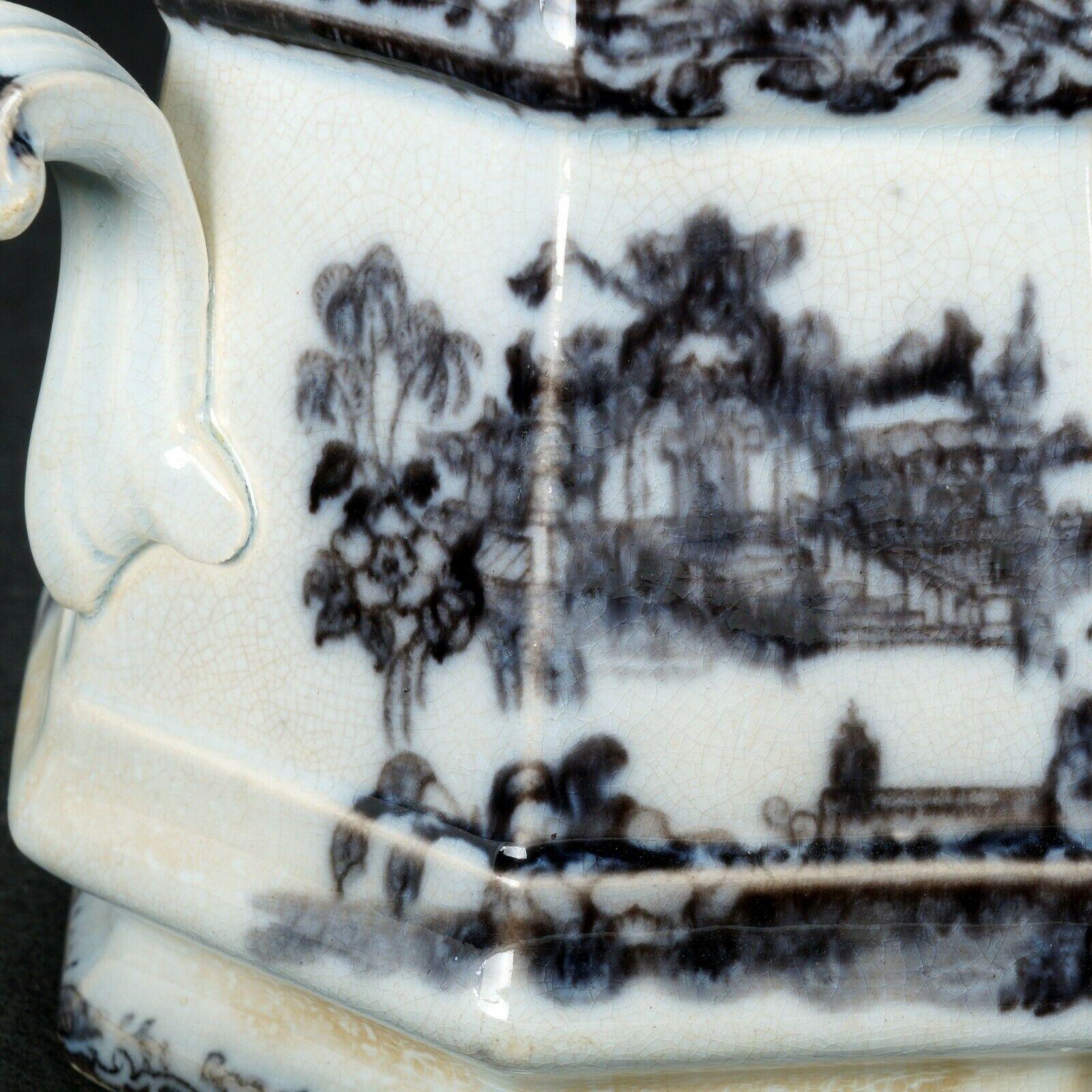 English Victorian Staffordshire Transferware Sugar Bowl Mid 19th Century - Bear and Raven Antiques