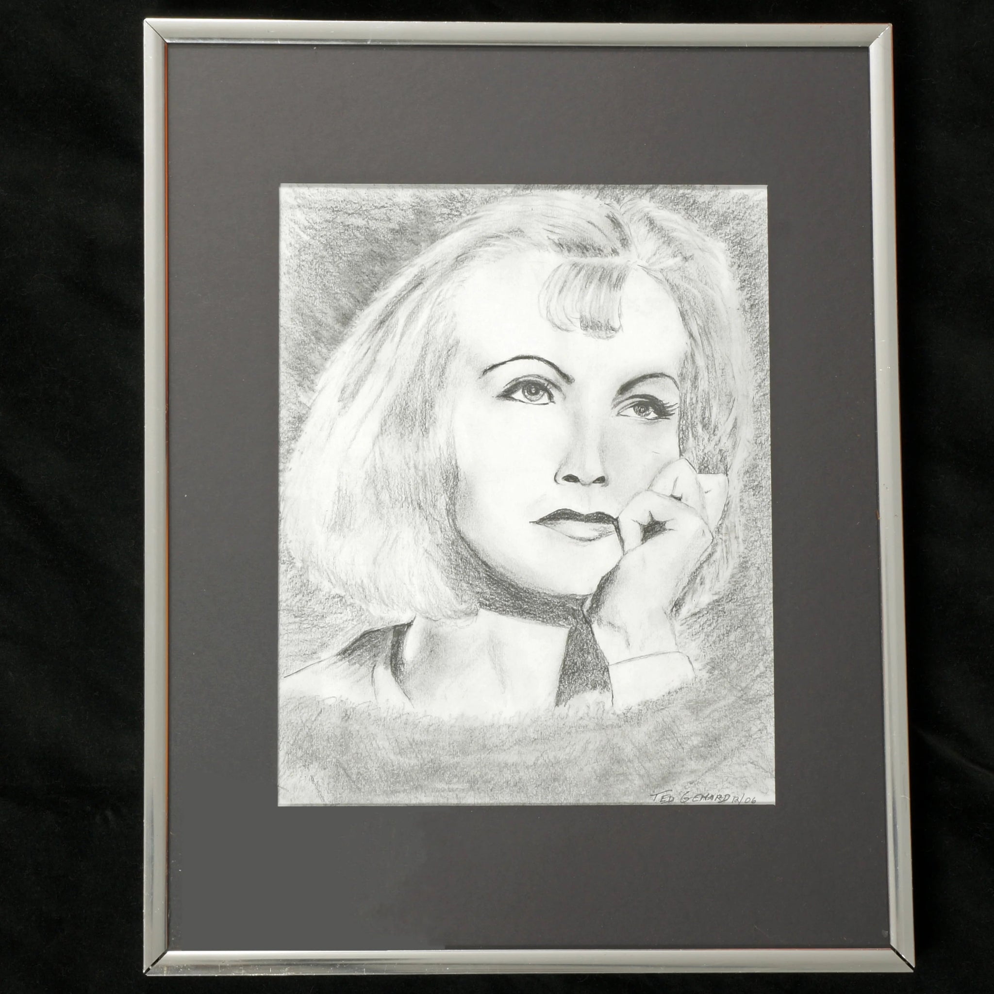 Framed Original Pencil Drawing 8 x 10 Greta Garbo LAURENT (Ted) GENARD ...