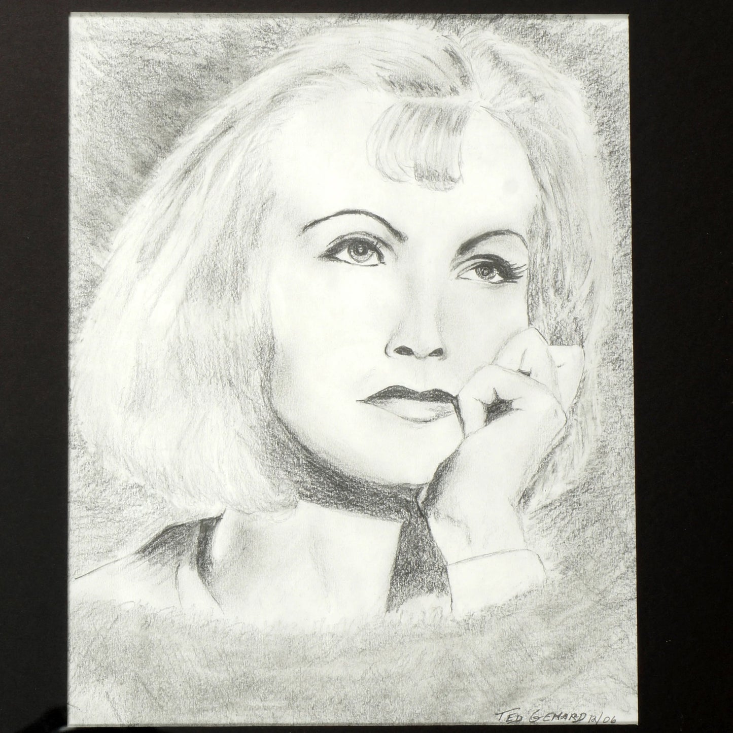 Framed Original Pencil Drawing 8 x 10 Greta Garbo LAURENT (Ted) GENARD (2006) - Bear and Raven Antiques