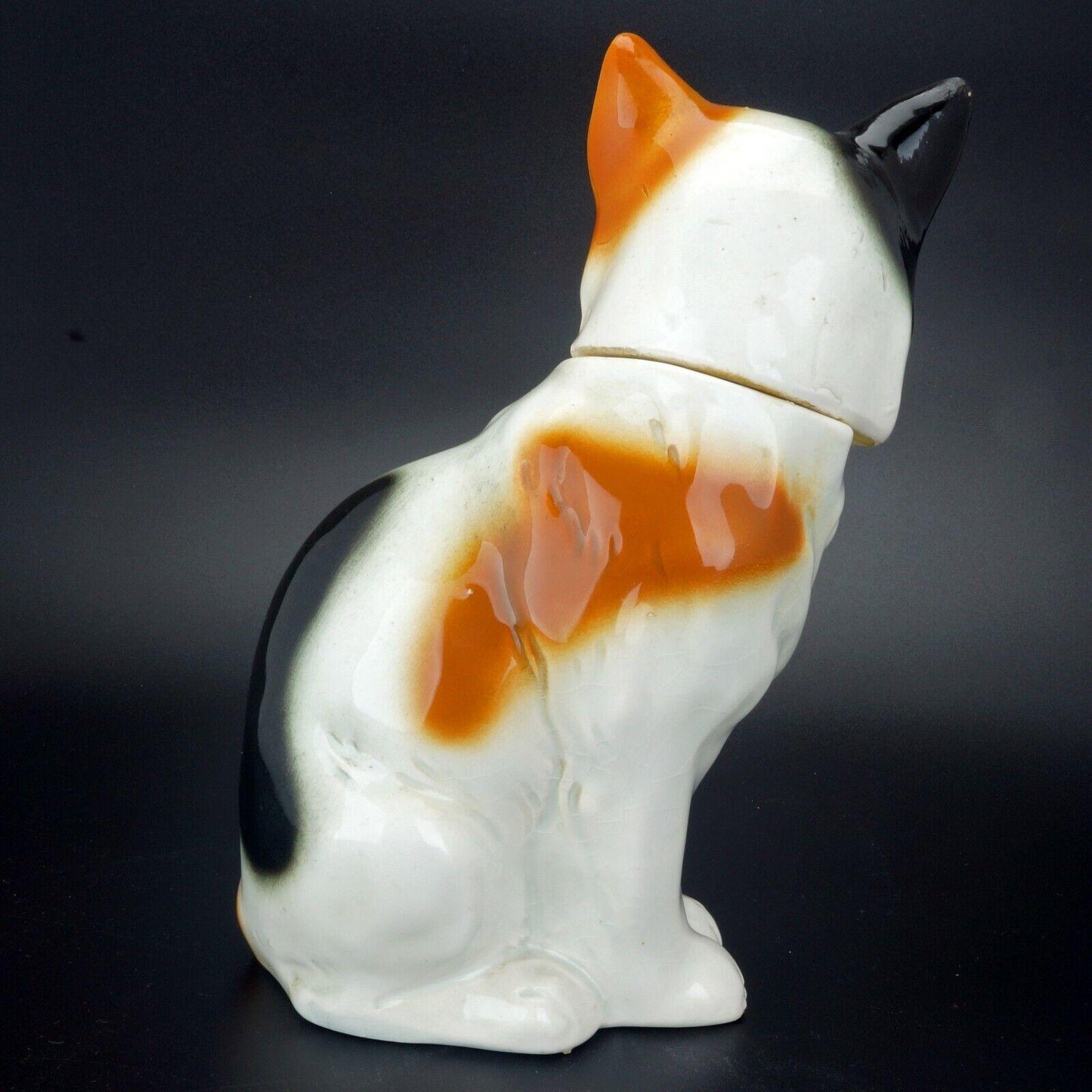 German ceramic calico cat bottle early 20th C - Bear and Raven Antiques