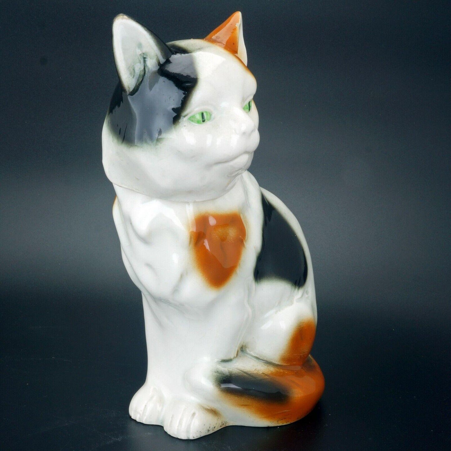 German ceramic calico cat bottle early 20th C - Bear and Raven Antiques