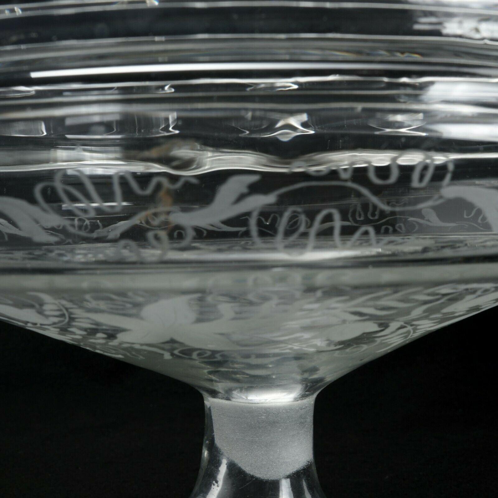 Handblown Antique Etched Glass Compote Bowl Centerpiece 19th Century - Bear and Raven Antiques