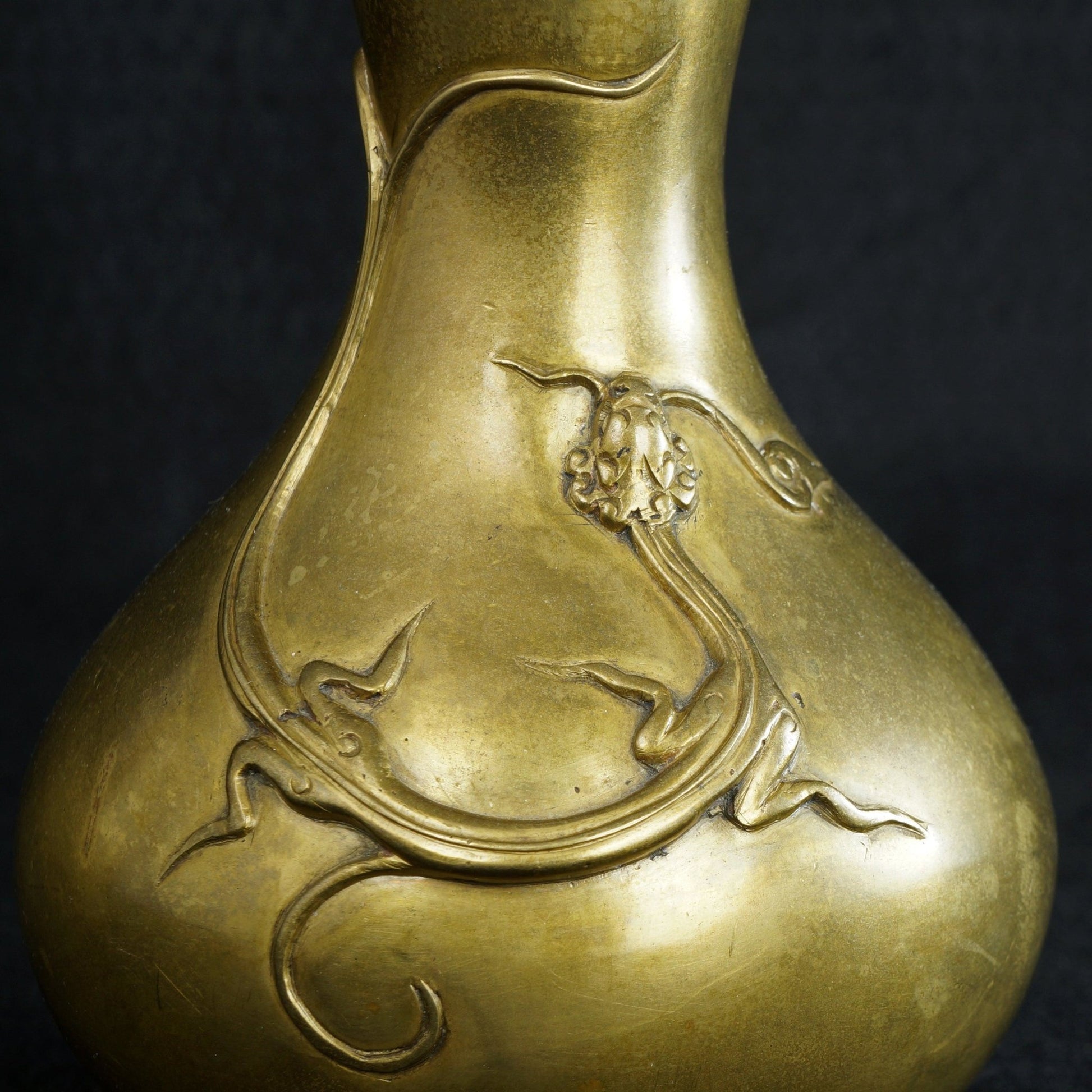 Japanese Bronze Dragon Vase Gourd Shaped Meiji Period - Bear and Raven Antiques