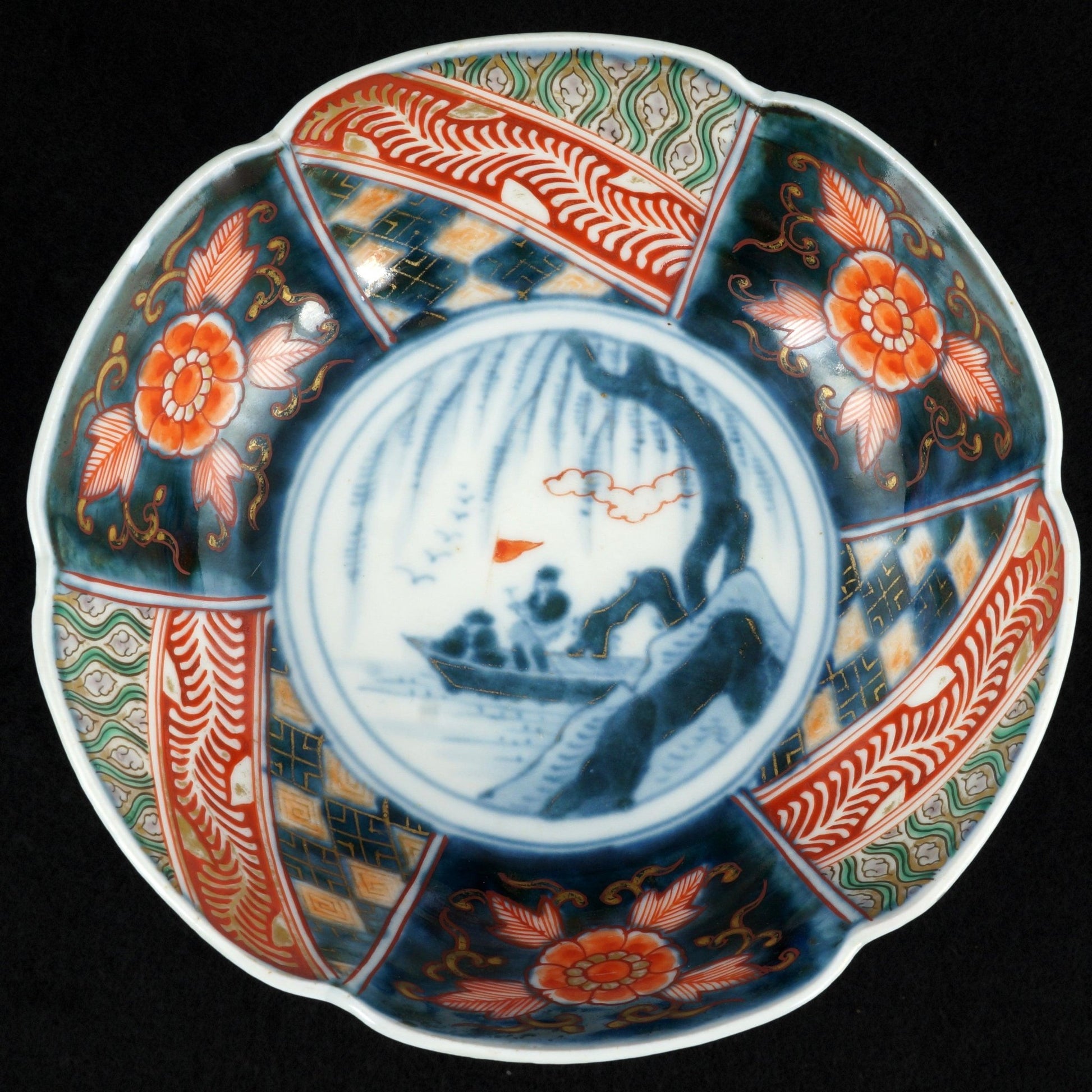 Japanese Imari Bowl with Boat Scene 19th Century - Bear and Raven Antiques