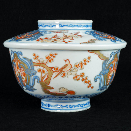 Japanese Imari Lidded Bowl Cherry Blossoms and Birds 19th Century - Bear and Raven Antiques