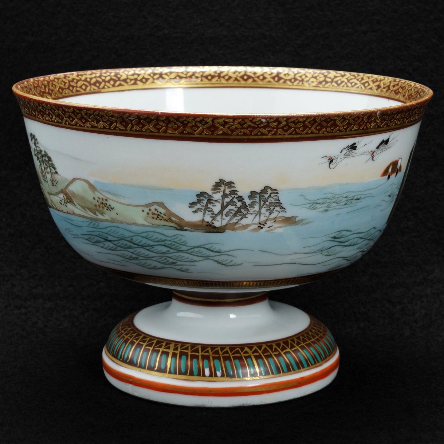 Japanese Kutani Polychrome Stem Cup Circa 1900 - Bear and Raven Antiques