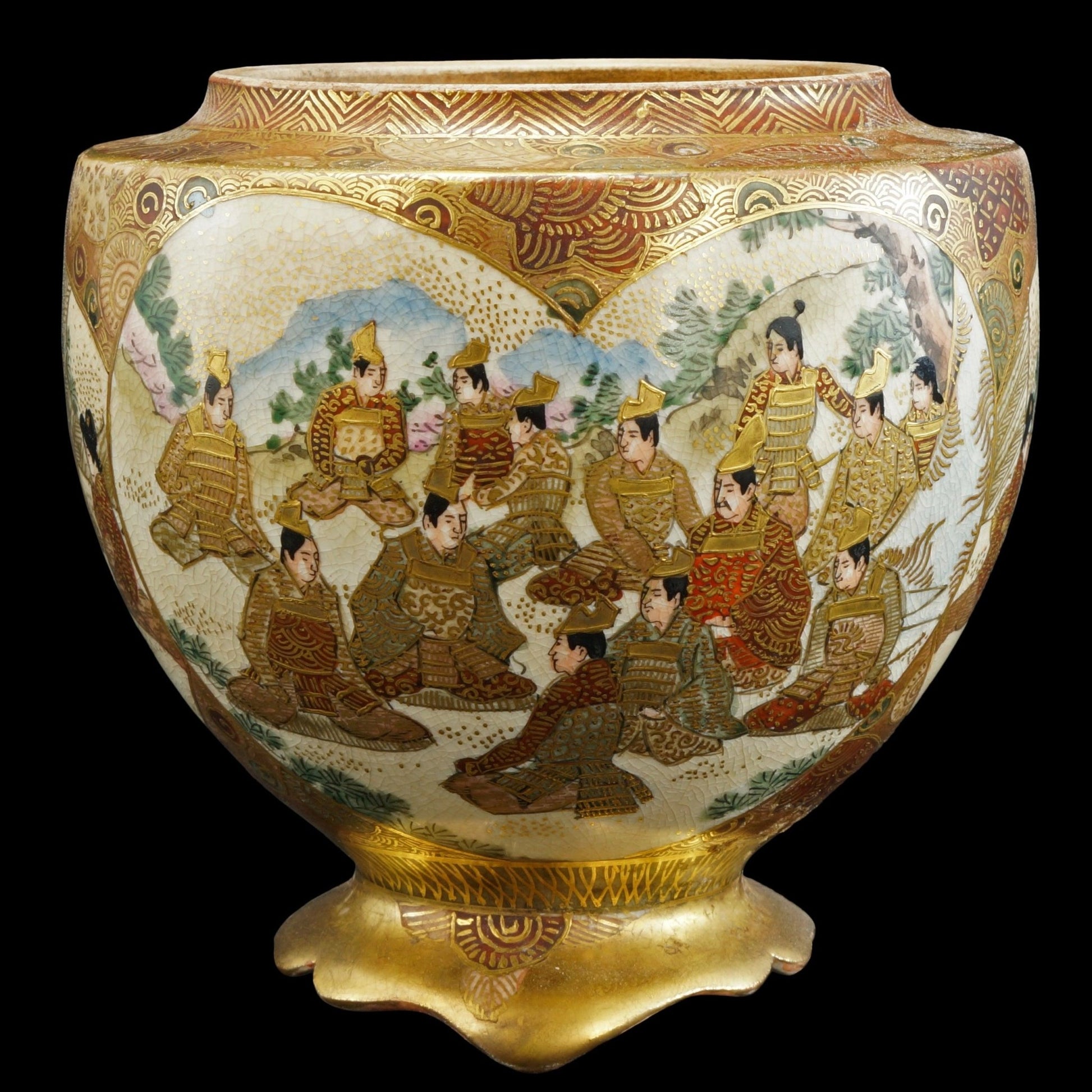 Japanese Meiji Satsuma Koro with Warriors, Women and Children - Bear and Raven Antiques