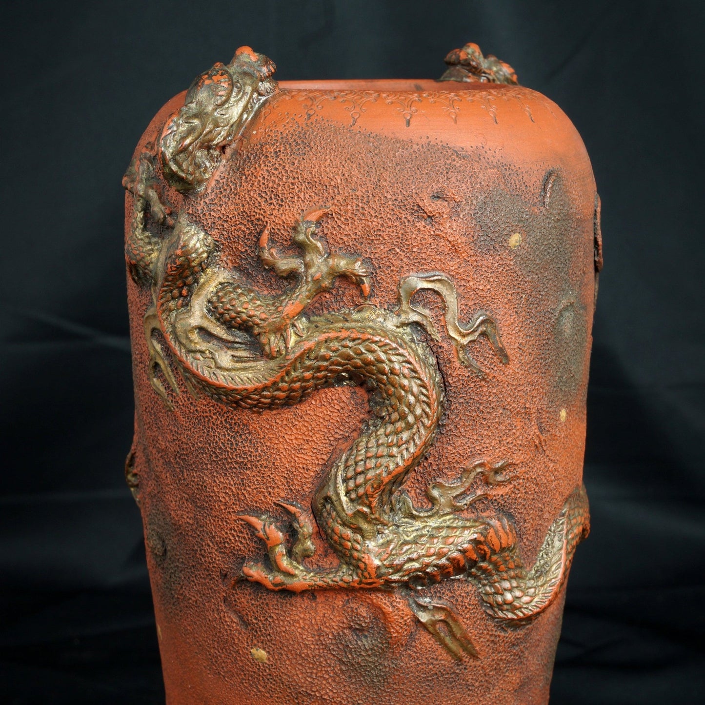 Japanese Tokoname Redware Dragon Vase Late Meiji/Taisho Era - Bear and Raven Antiques