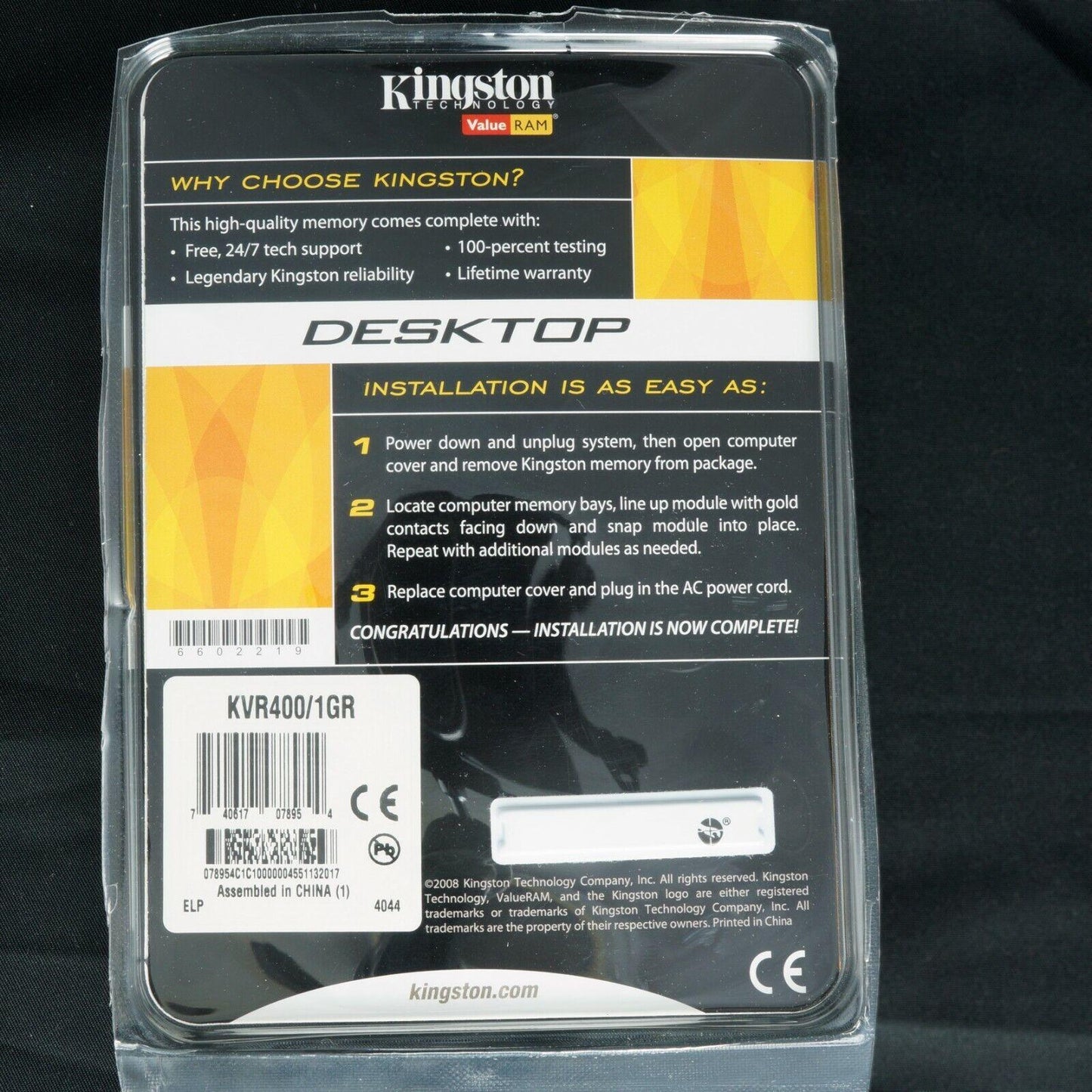 Kingston Computer Memory 1GB DDR-400 KVR400/1GR UDIMM PC3200 NON-ECC - Bear and Raven Antiques