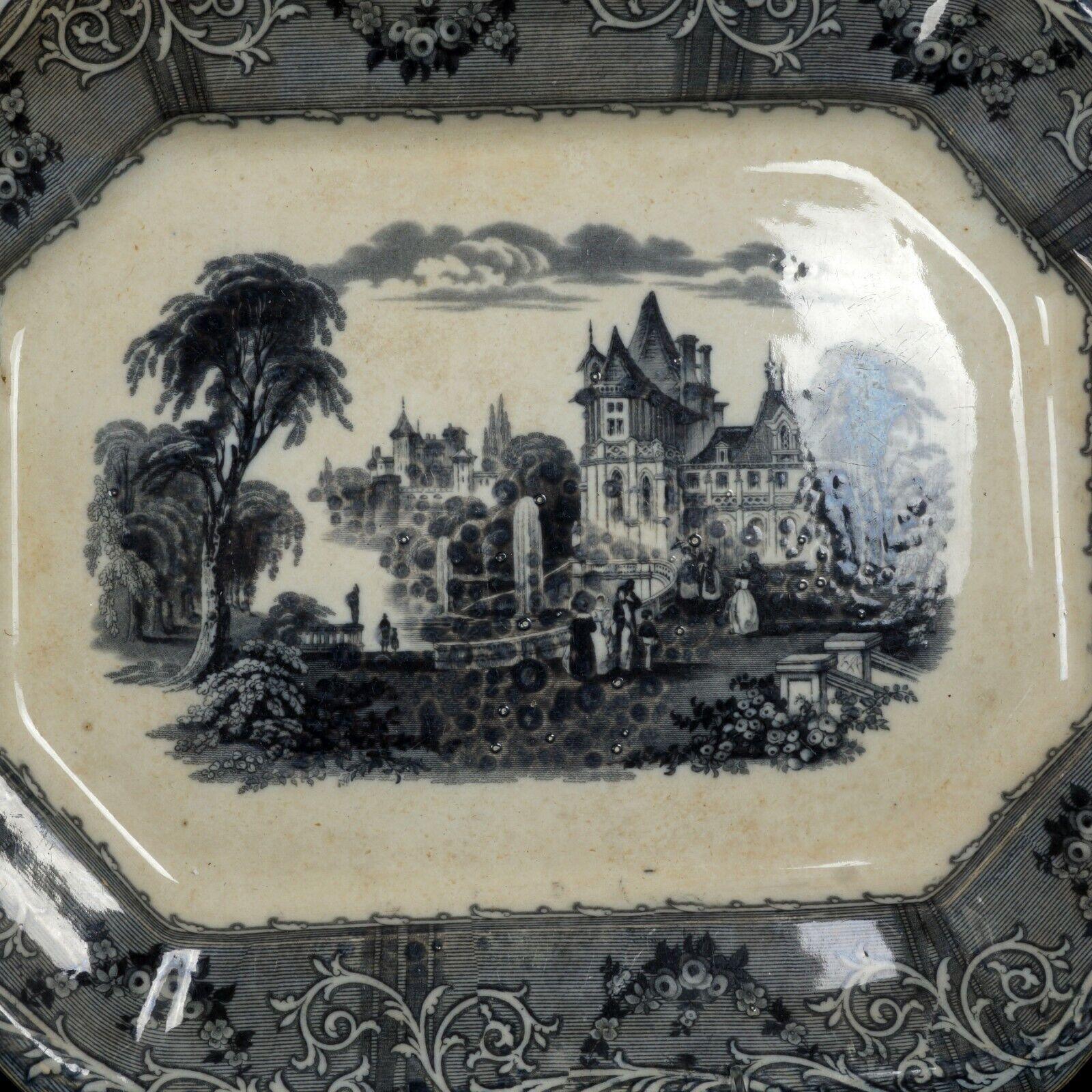 Large Staffordshire Mulberry Transferware Mayer Platter “Rhone Scenery” - Bear and Raven Antiques