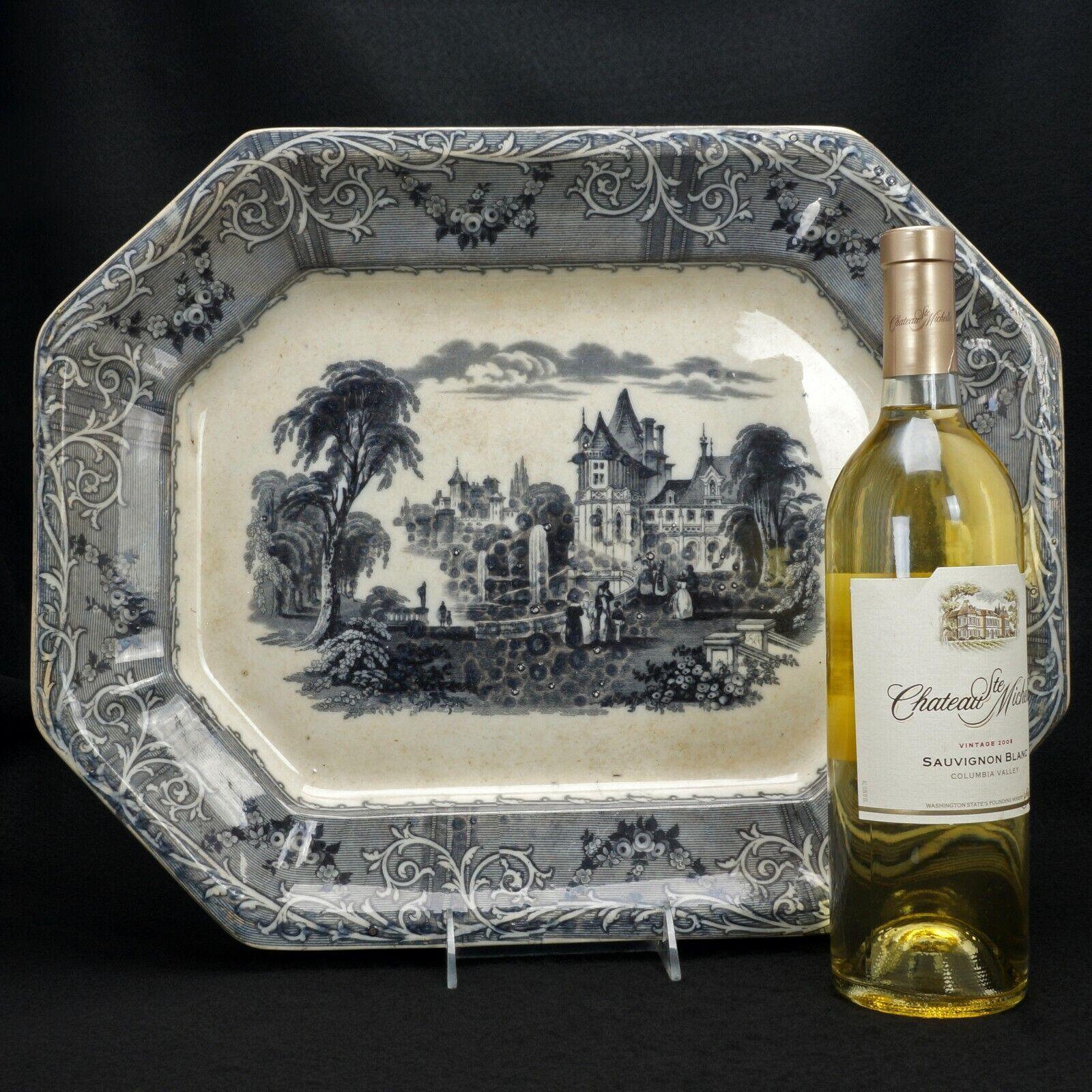 Large Staffordshire Mulberry Transferware Mayer Platter “Rhone Scenery” - Bear and Raven Antiques