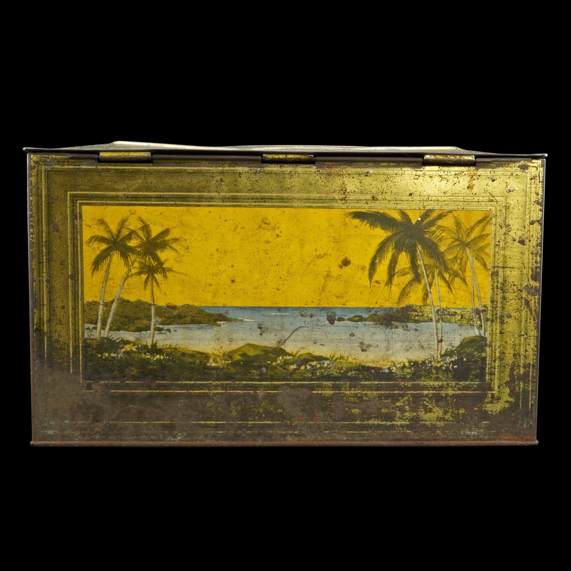 Lithograph Soap Tin with Palms Globe Soap Cincinnati Ohio 1920’s - Bear and Raven Antiques