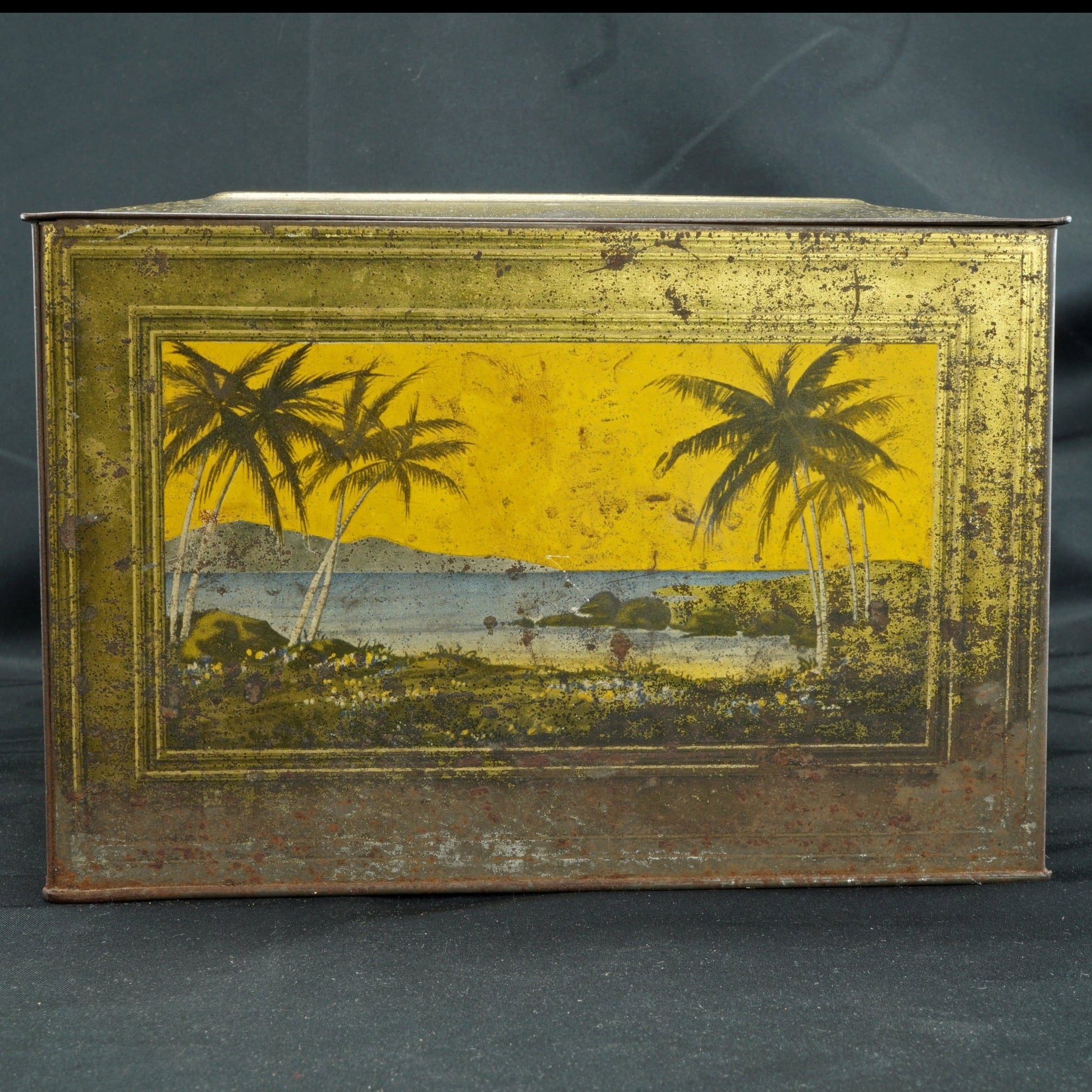 Lithograph Soap Tin with Palms Globe Soap Cincinnati Ohio 1920’s - Bear and Raven Antiques