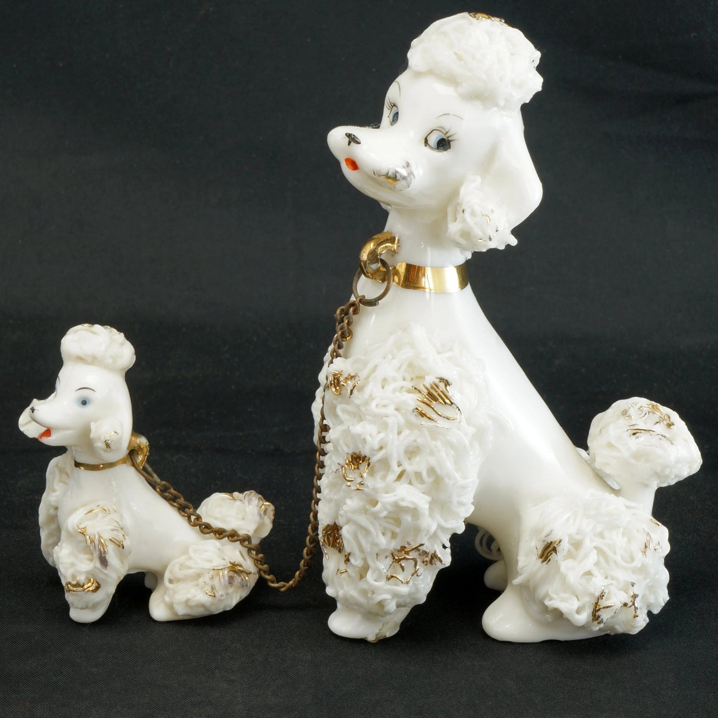 Mid Century Ceramic Spaghetti Poodle and Pup on Chain 1950’s - Bear and Raven Antiques