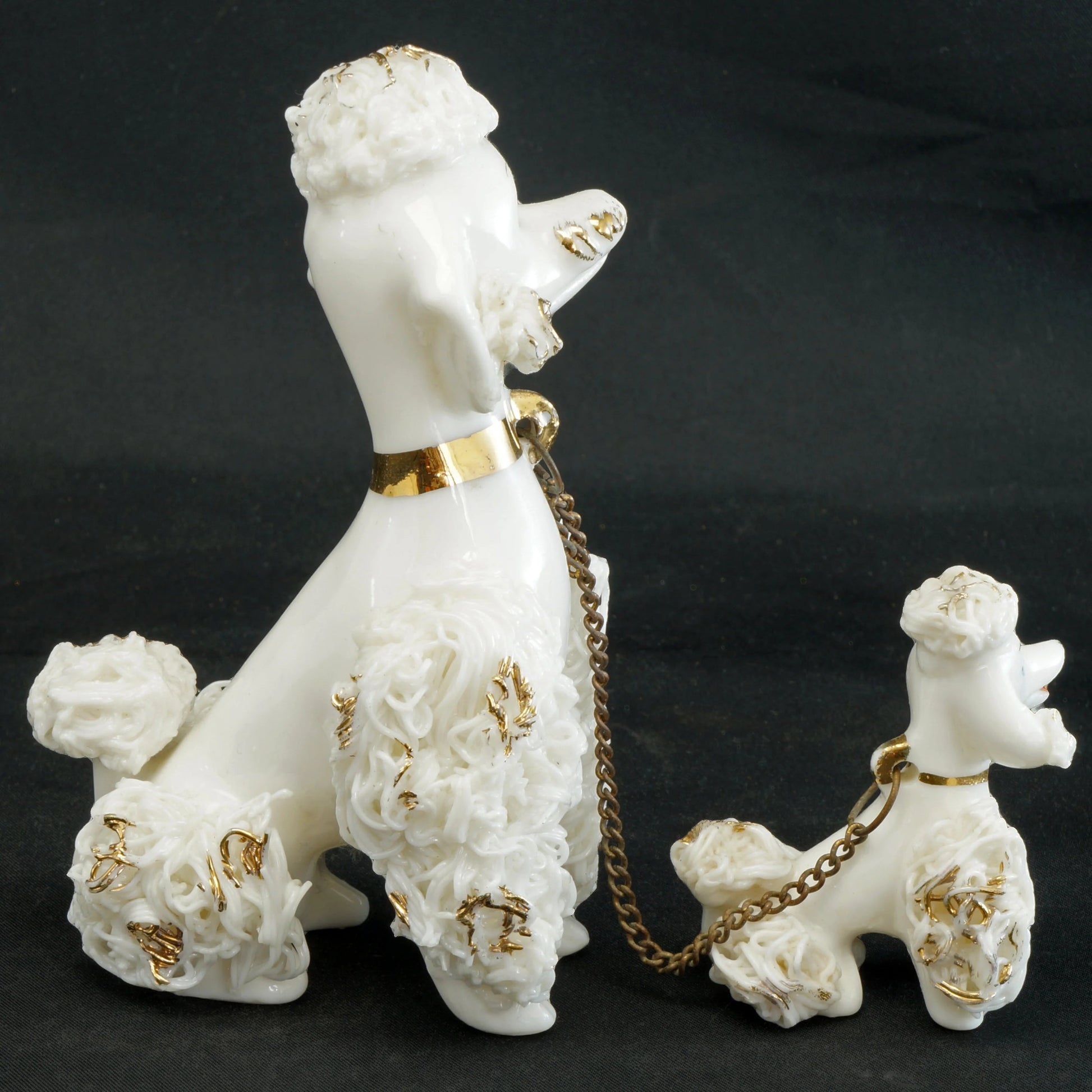 Mid Century Ceramic Spaghetti Poodle and Pup on Chain 1950’s - Bear and Raven Antiques