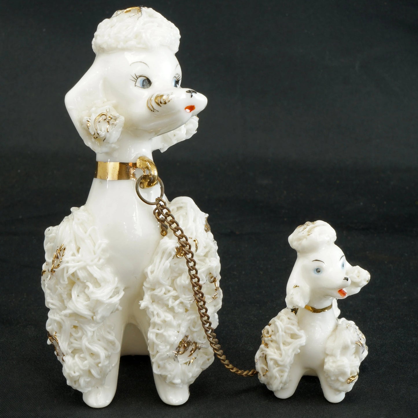 Mid Century Ceramic Spaghetti Poodle and Pup on Chain 1950’s - Bear and Raven Antiques