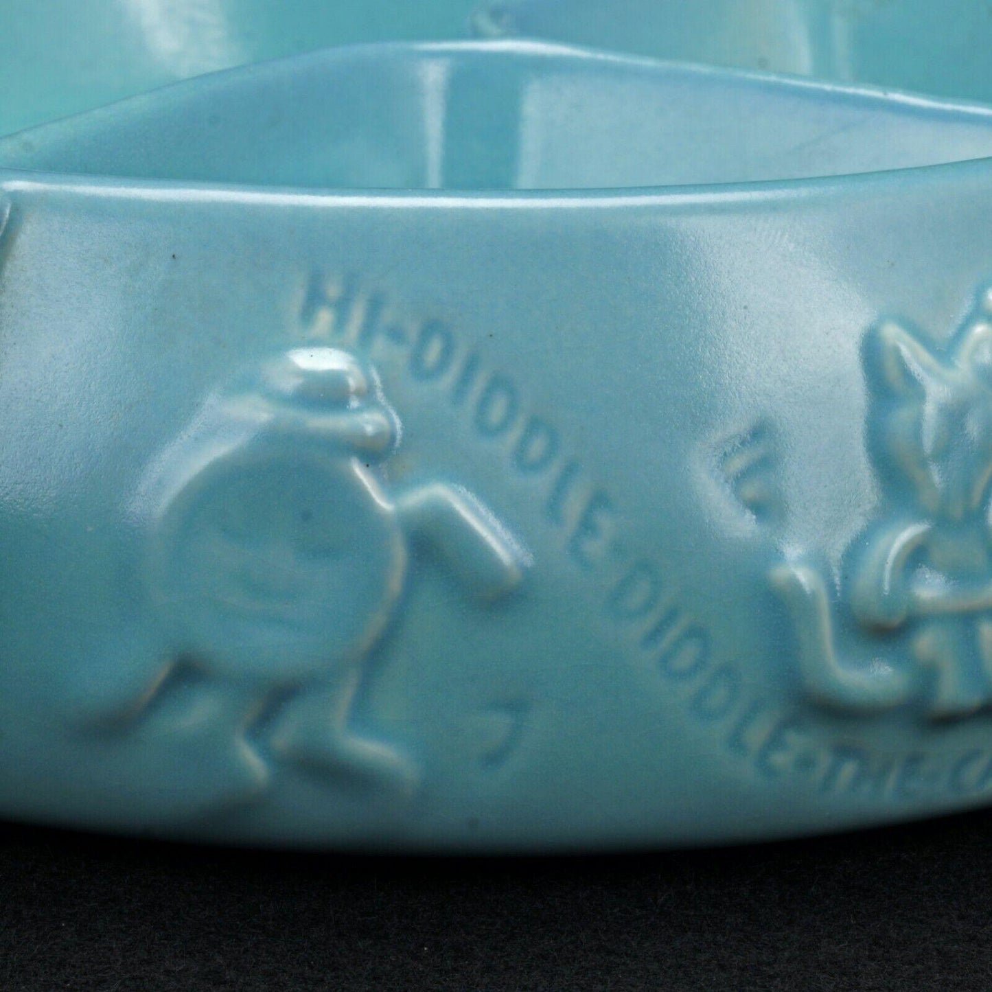 Mid-century Hankscraft Turquoise Nursery Rhyme Baby Food Warming Dish - Bear and Raven Antiques