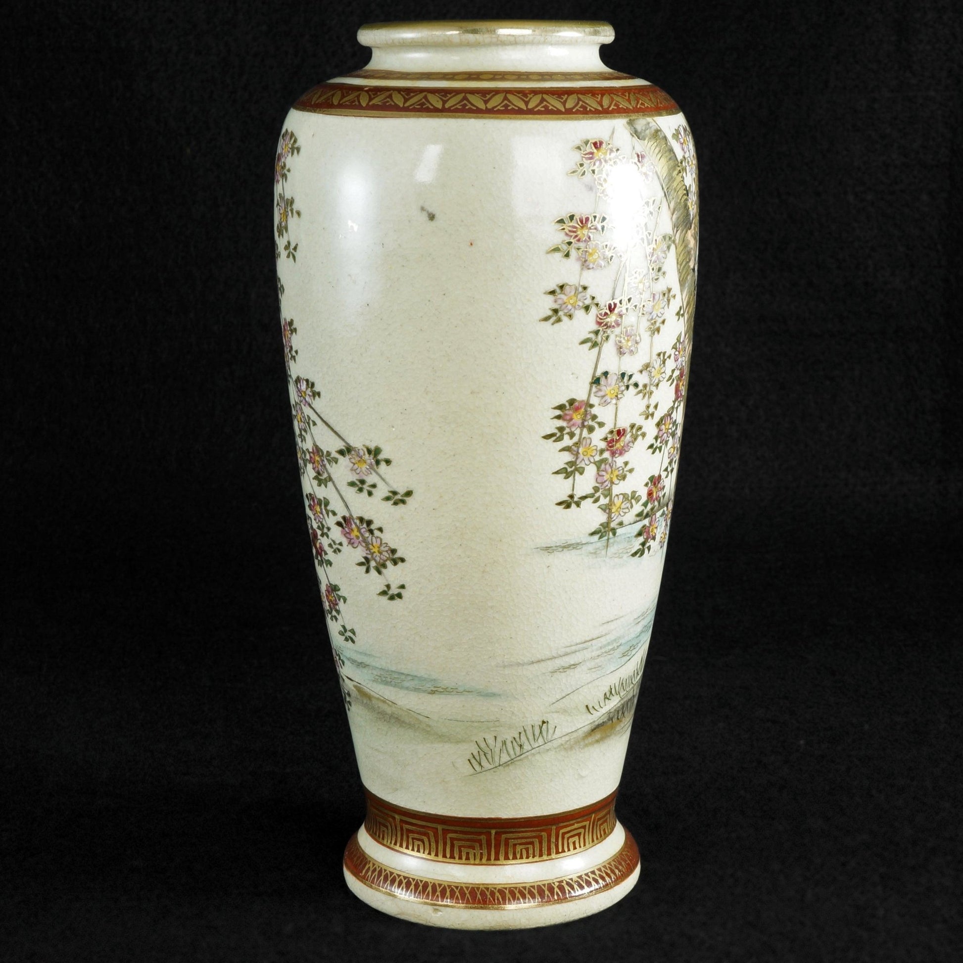 Mid Century Japanese Satsuma Cherry Blossom Vase Circa 1950 - Bear and Raven Antiques