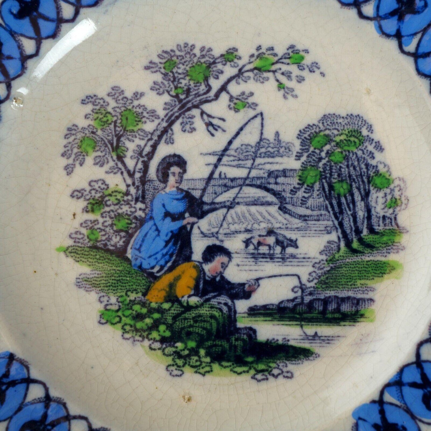 Miniature Child’s C.E. & M Fishers Pattern Transferware Plate circa 1865 - Bear and Raven Antiques