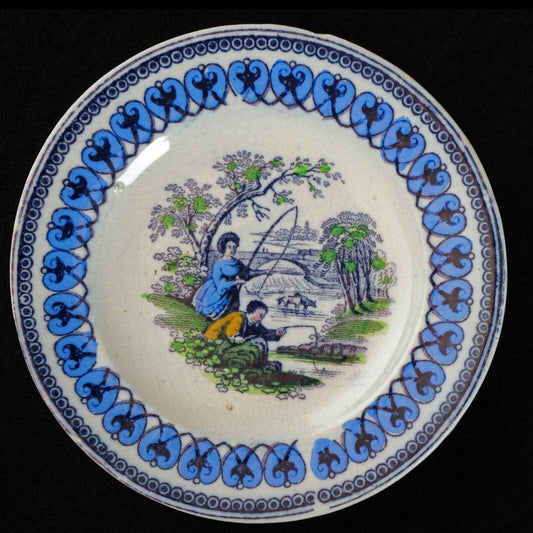 Miniature Child’s C.E. & M Fishers Pattern Transferware Plate circa 1865 - Bear and Raven Antiques