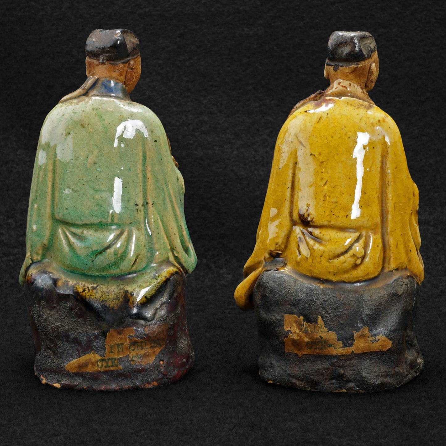 Pair Ceramic Chinese Shiwan Scholar Figures Circa 1930 - Bear and Raven Antiques